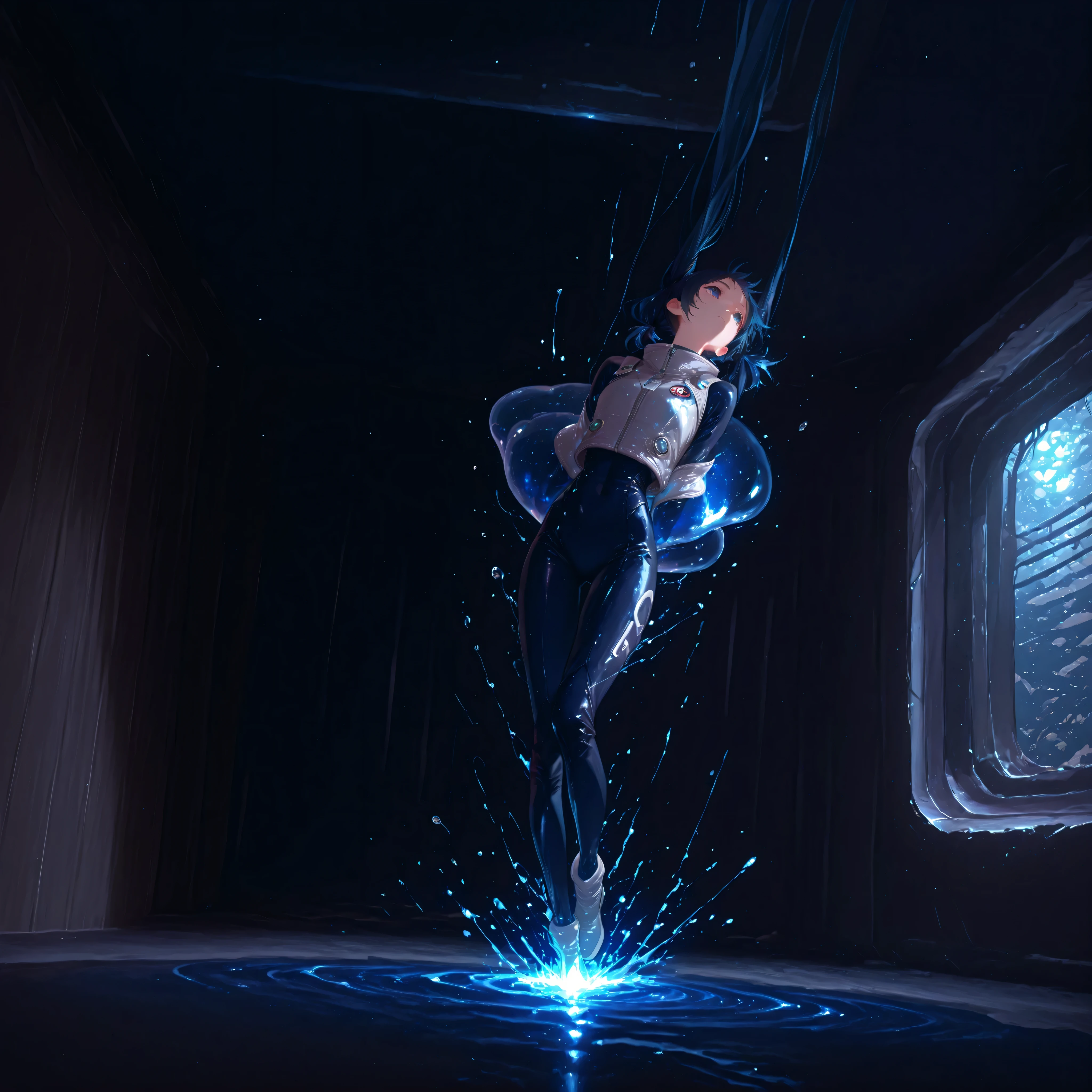 (Inside a shabby spaceship:1.7)、night、(Body floats:1.6)、Wide々A stylish interior、Ruins、Space Suit、Dark Blue Hair、height twin tails、
Active women、score_9,score_8_up,score_7_up,top quality, detailed clothing、femininity(femininity)、dynamic angle、Dynamic Action、 Active Action