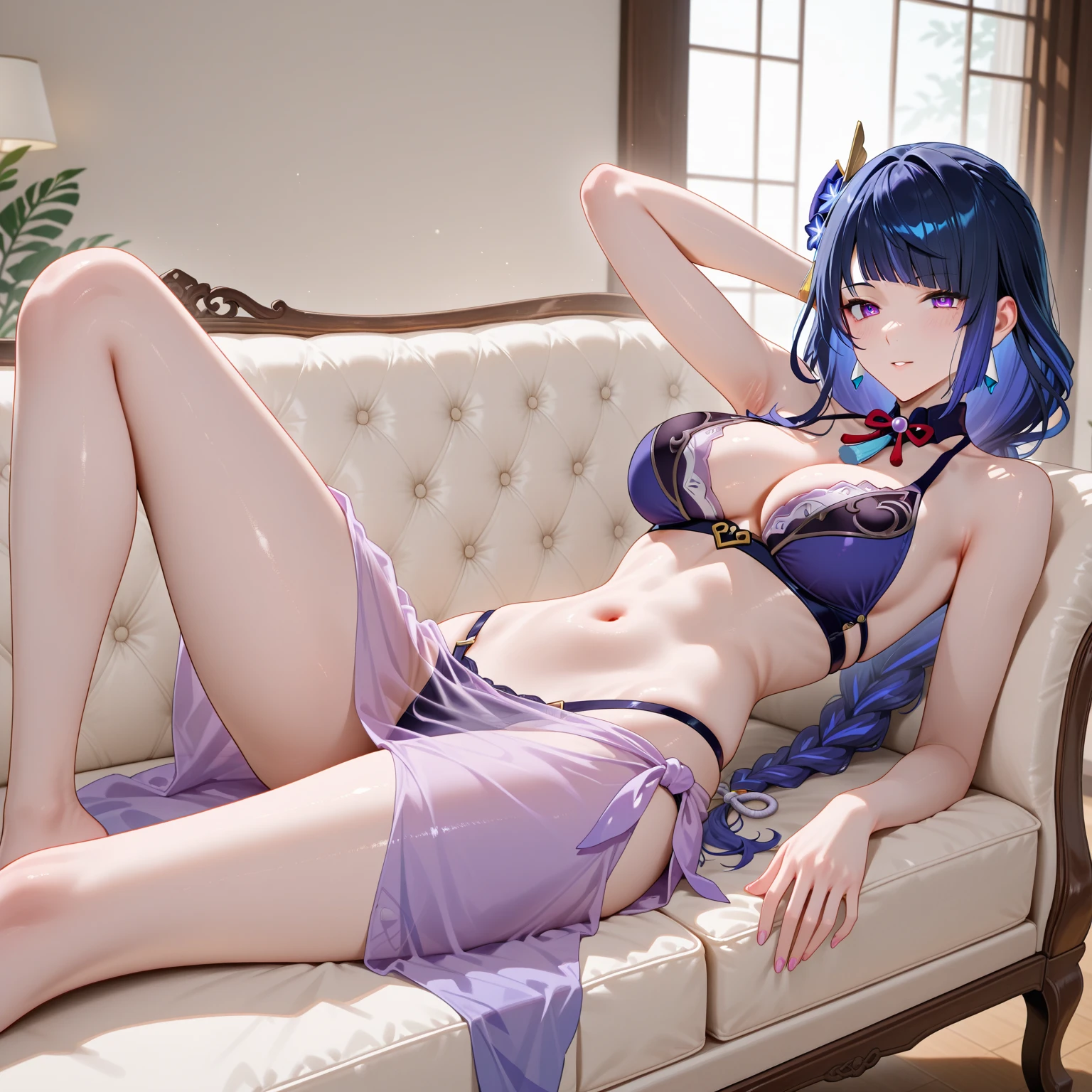 (Enrich the picture，Masterpiece level quality）Beautiful 8K CG artwork，Goddess-like posture，Kneeling exercise，Slim and soft，Translucent skin，White hair、The beauty of extra-long hair, Super Long Straight Hair，The skin is fair and juicy，Underwear uniforms，Perspective Part 1.2x enhanced silhouette effect，Exquisite transparent blues pattern in pajamas，The details are intricate and exquisite，The background is slightly blurred，Charming and  leg seduction，Drool，Super large J-cup big，Blush，Japan goddess，Perfect body slim curves，