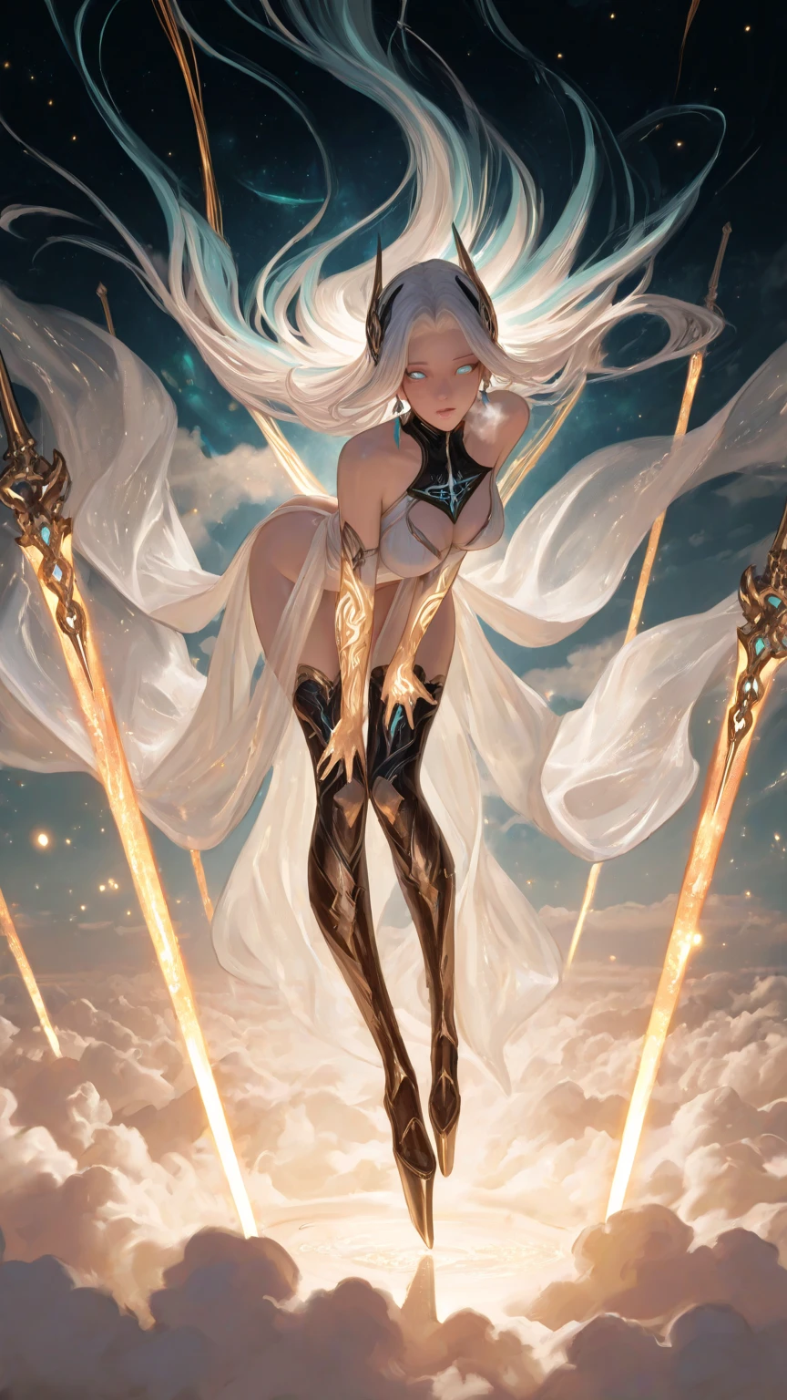 Anthropomorphic female character with the body of a wolf woman, Wearing chic clothing, vibrant fur colors, Detailed  features, expressive eyes, soft lips, the character dances, realistic rendering, high resolution illustration, realistic lighting, professional illustration, color palette soft and gentle colors, moving dance pose, graceful movement, engaging expression, elegant clothing, mystical background, enchanting ambiance, enchanting and ethereal ambiance, masterfully painted texture on the tail, intricate tail patterns, intricate fur texture, realistic depiction and realistic, captivating and  presence, perfectly proportioned figure, delicate details, fascinating artistic quality.