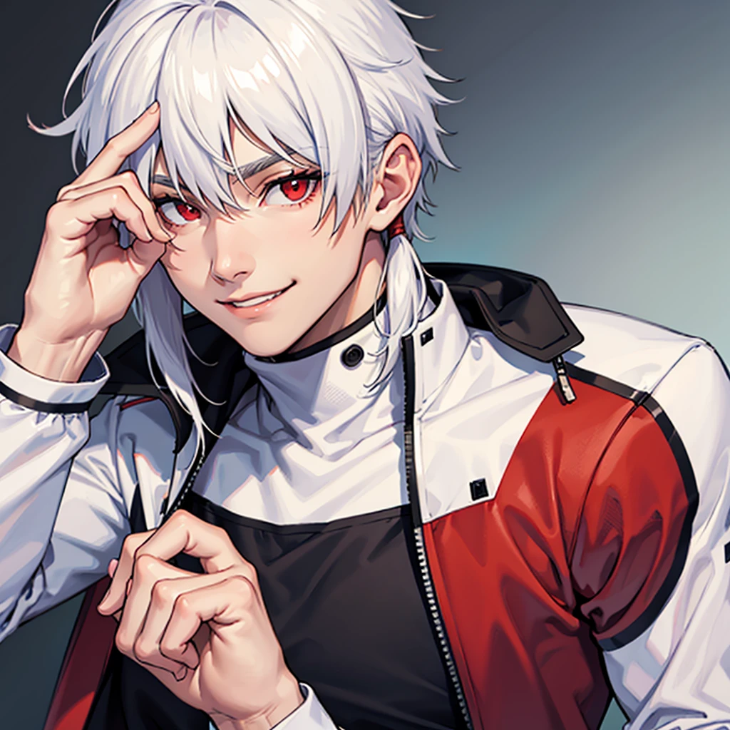 a close-up of a person wearing a red and white outfit, as a personagin fortnite, as a character in Tekken, personagin fortnite, sakimichan frank franzzeta, pele fortnite, a skin, cai xukun, fighting game character, videogame character, xqc, jett from valorant, Sakimichan, in fortnite, spiky skin