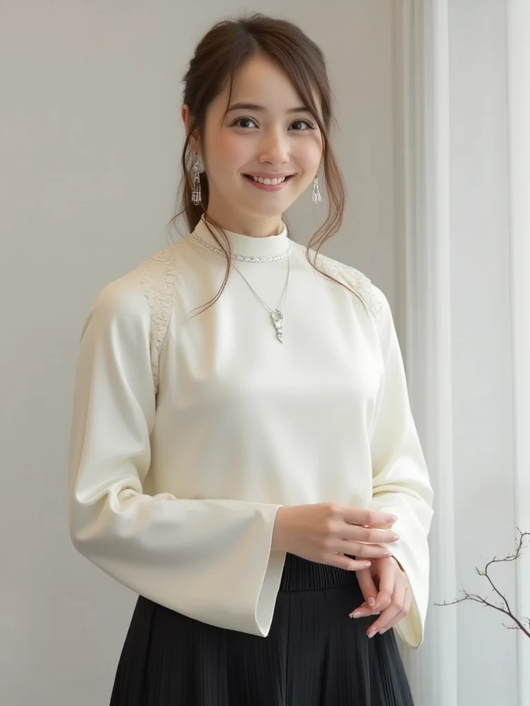 ((Both hands are in front of the navel、Belly button、A photo of her  showing through a short polo shirt、Hands roll up shirt、She is wearing a navy polo shirt and luxurious white .、:1.4))、Being in the living room、Length cream hair color、Her huge breasts are obvious even through her clothes..、Small earrings、Light brown hair color、:1.4））、Shiny Hair、Light beige hair color、Background Blur、Light brown hair、｛｛Cowgirl Shot｝｝、（（Close-up shot from the waist up、Big Breasts:1.4））、Big Breasts、Smile、Big Breasts that can be seen even through clothes、Cowboy  lovely smile、（（Revealing clothing））、Full body photo、ring、Tuck your hair behind one ear、Silver Necklace、smile、Caustics、Highly detailed photos、Big Breasts、Super no makeup、(8K、RAW Photos、Highest quality、masterpiece:1.2)、(Realistic、Realistic)、1 Girl、((Big Breastsショートヘア、Looking into the camera:1.4))、Hair blowing in the wind
