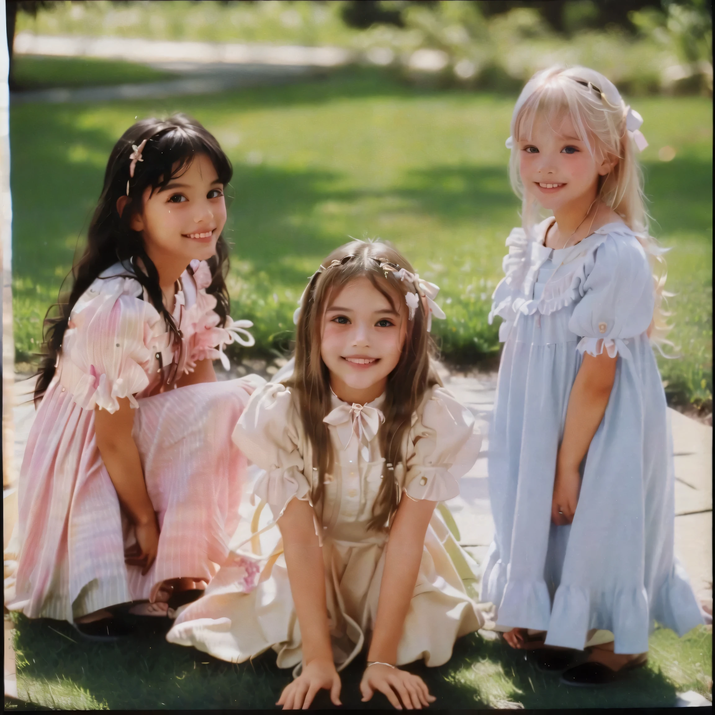 top quality, masterpiece, Highest Resolution, art work, super それにget used to it, many get used to it, get used to it, それにget used to it, 3k photos,((American girls from the 1970s,blonde long hair)),Smile Yan,Model,((10 years old)),,((Full Body,Distant view:1.0)),