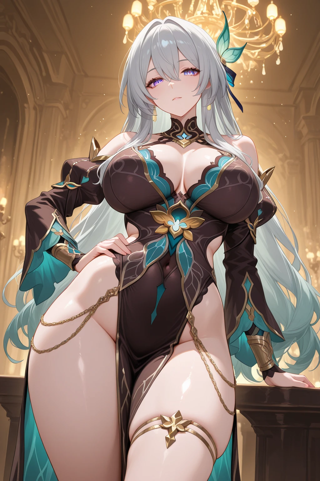 highest quality,  Highly detailed CG Unity 8K wallpaper, Beauty Priestess Costume, Greige long hair、gorgeous dress、Luxurious hair accessory Tedium Milk,  plump ???????、blush, shy laugh, ???? shoulders、???? ????、???? pose、