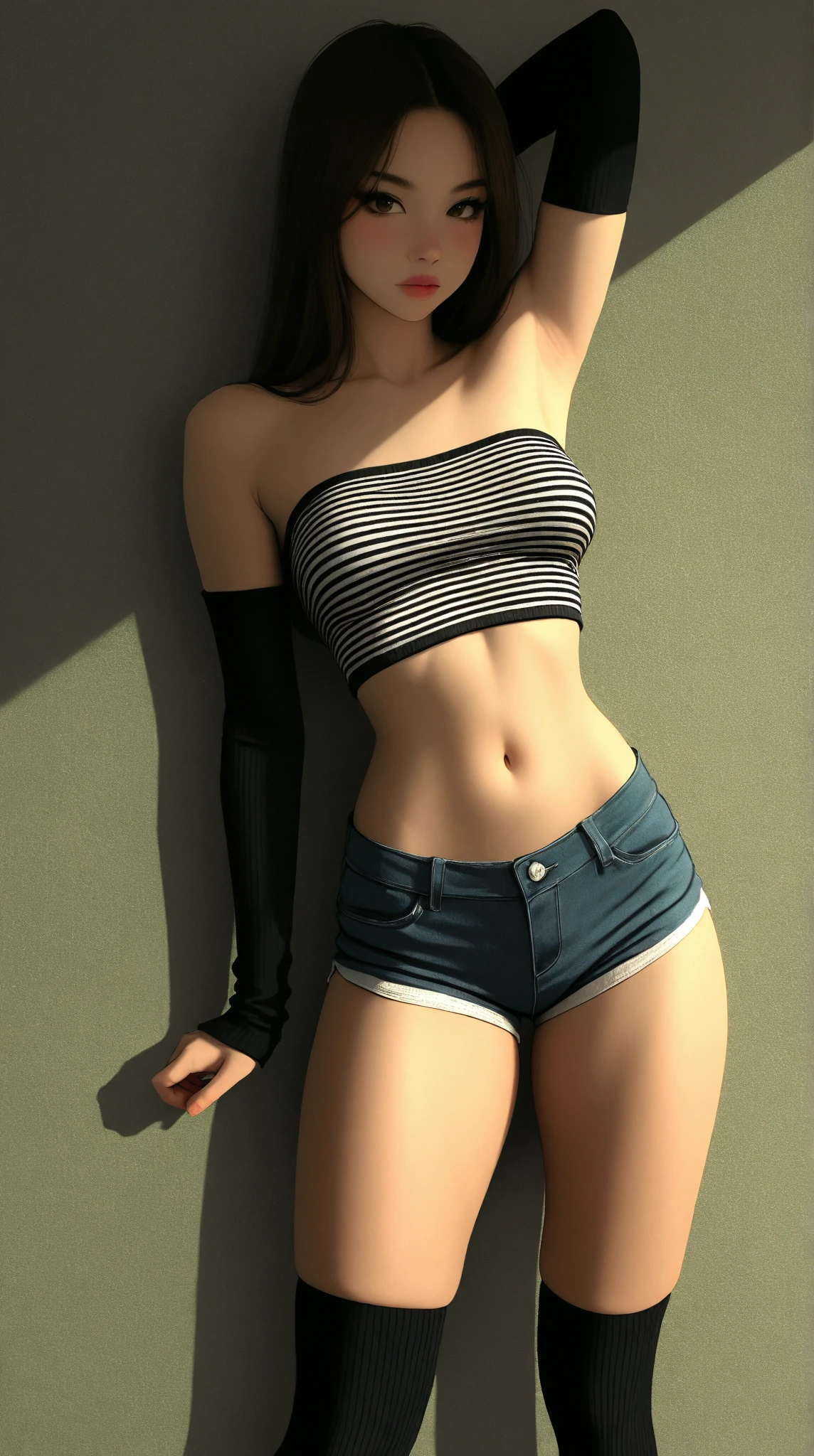 25-year-old Caucasian woman、platinum-blonde、blue eyess、Longhaire、Straight hair、accessories on the wrist、wearing a choker、I can see the belly button、My abs are cracked、a smile、Well-proportioned but slim muscular body、I try not to let my head disappear from the screen.、Wearing a black high neck zipper up tank top、I'm wearing low-rise distressed skinny jeans.、I'm wearing pin heels、Shoulder bag over shoulder、I'm in front of an old concrete wall、a smile