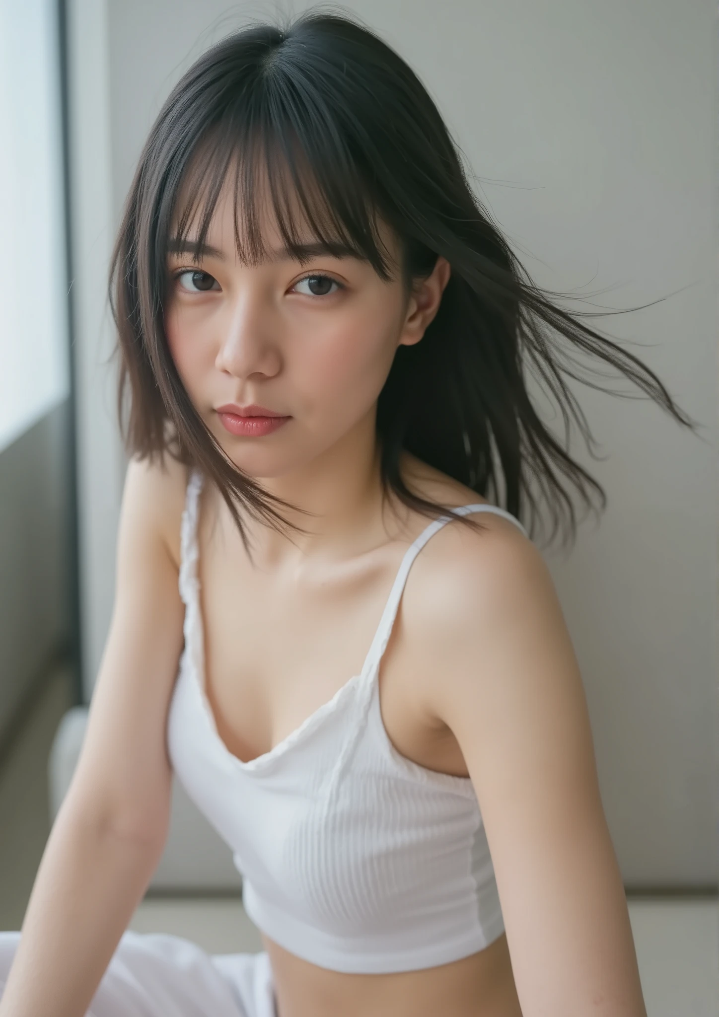 masterpiece, top quality,  girl、look back、big  against the backdrop of a sophisticated office