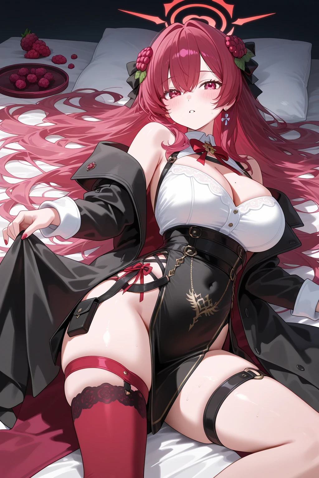 (1 girl) a close up best vampire waifu doing a paw pose on living room, licking own lips, big , black dress, short skirt, red hair, (full body:0.6), blushed face, gothic style, pixiv contest winner, best anime artstyle, extremely detailed eyes, beautiful eyes finely detailed, 4k illustration