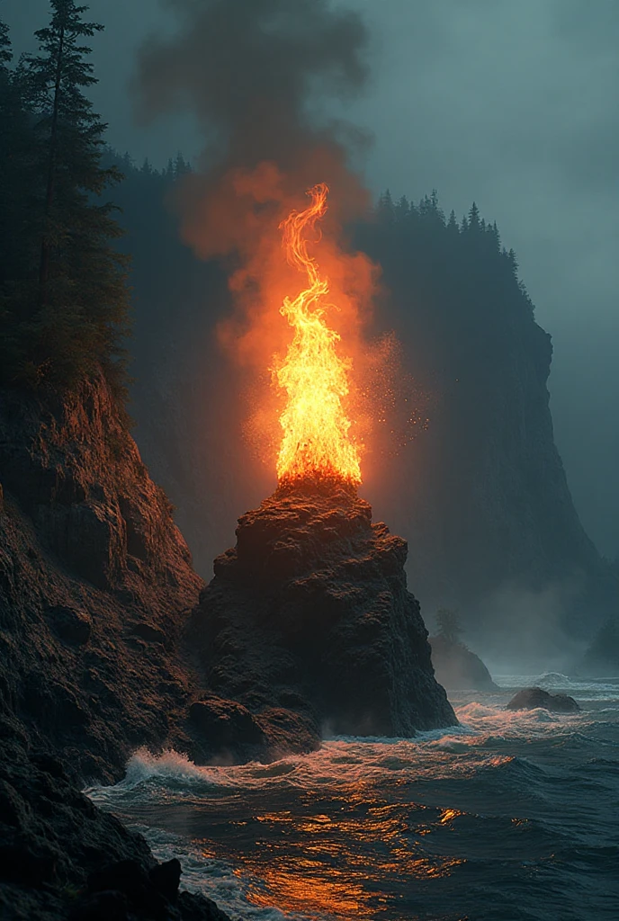 (Photorealistic.Uhd.masterpiece) an ultra hot gorgeous European woman. Age 23. . She’s a playmate.standing in front of a  great lava waterfall, lava, magma river, volcano, beautiful mountainous area, water vapor from a lake into which magma flows, immersive background, cascading, beutiful landscape photography, long exposure time,, hdr, raw photo