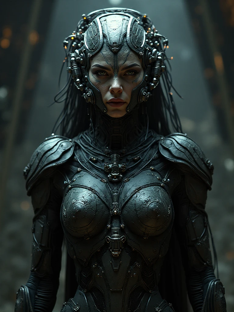 a woman in a bikini standing in front of a giant structure, greg rutkowski and h r giger, hr giger. 8 k, humanoid flora, epic 3 d yemaya, frame from prometheus movie, cgi clay sculpture, unreal engine render + a goddess, the best on cgsociety, nekro iii, cgsociety ) --auto --s2