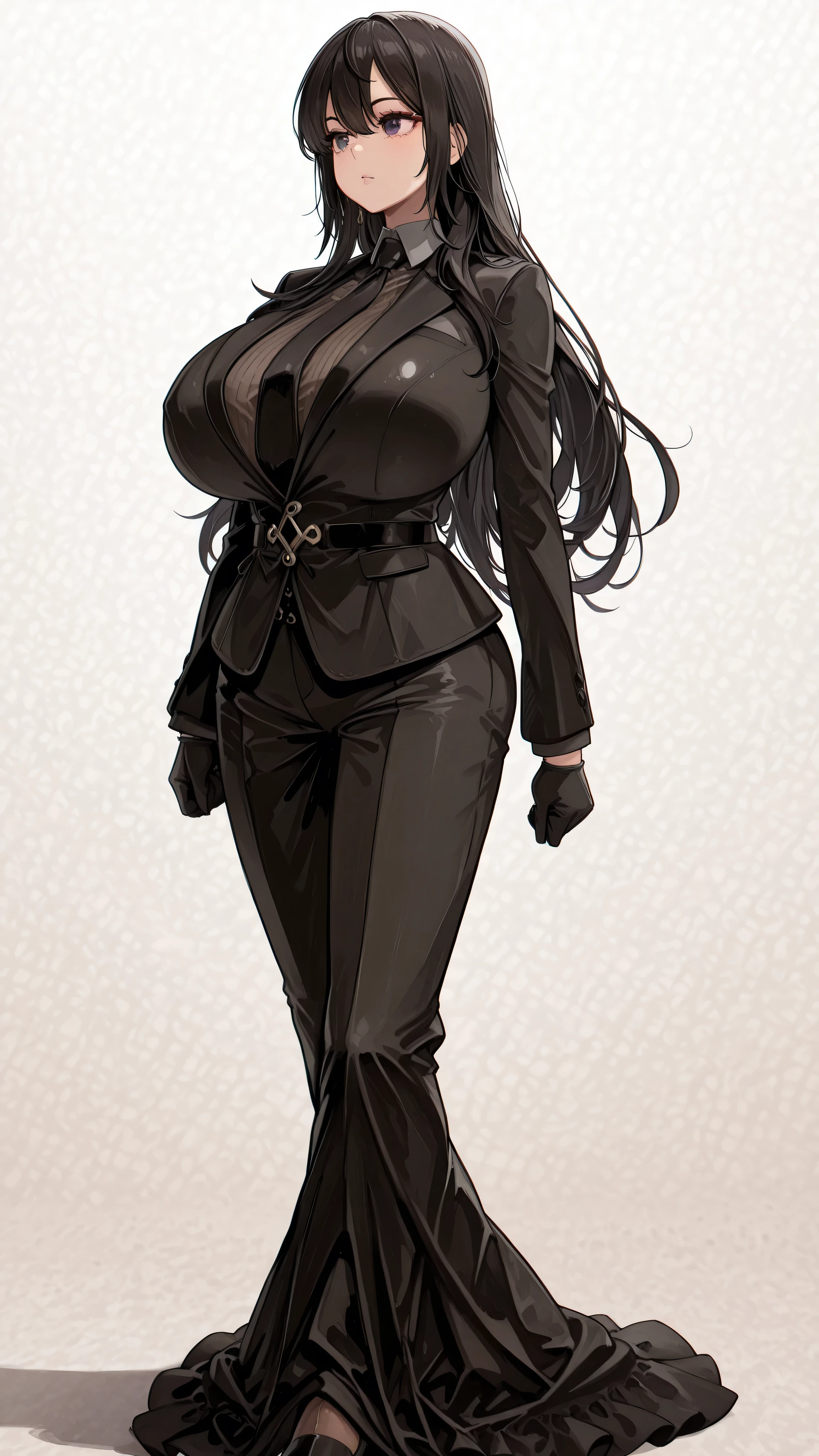 Black long hair,beautiful,4k,huge breast,lot of Pierce,suits style, masterpiece, best quality, very aesthetic,full body,