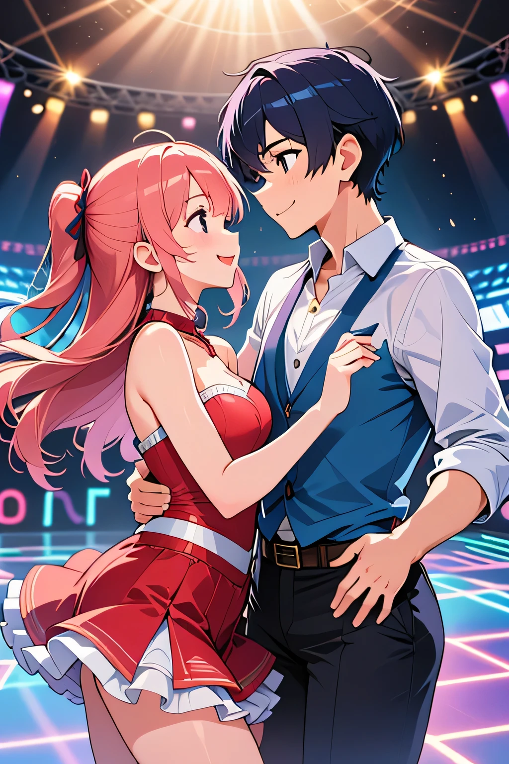 A cute couple playing Dance dance revolution together