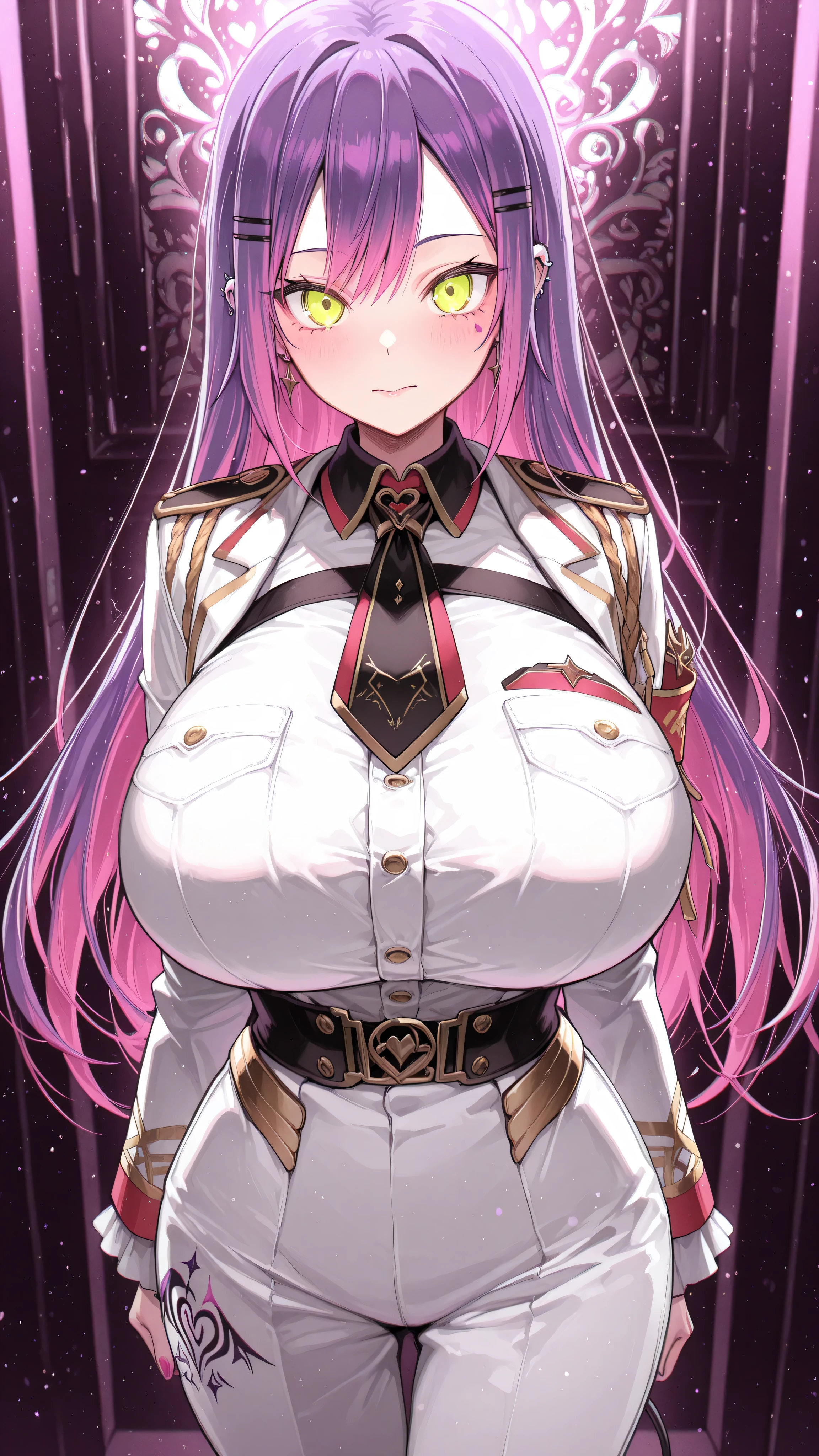 Tokoyami towa,beautiful,4k,huge breast,lot of Pierce,lot of tattoo,military suits costume, masterpiece, best quality, very aesthetic,