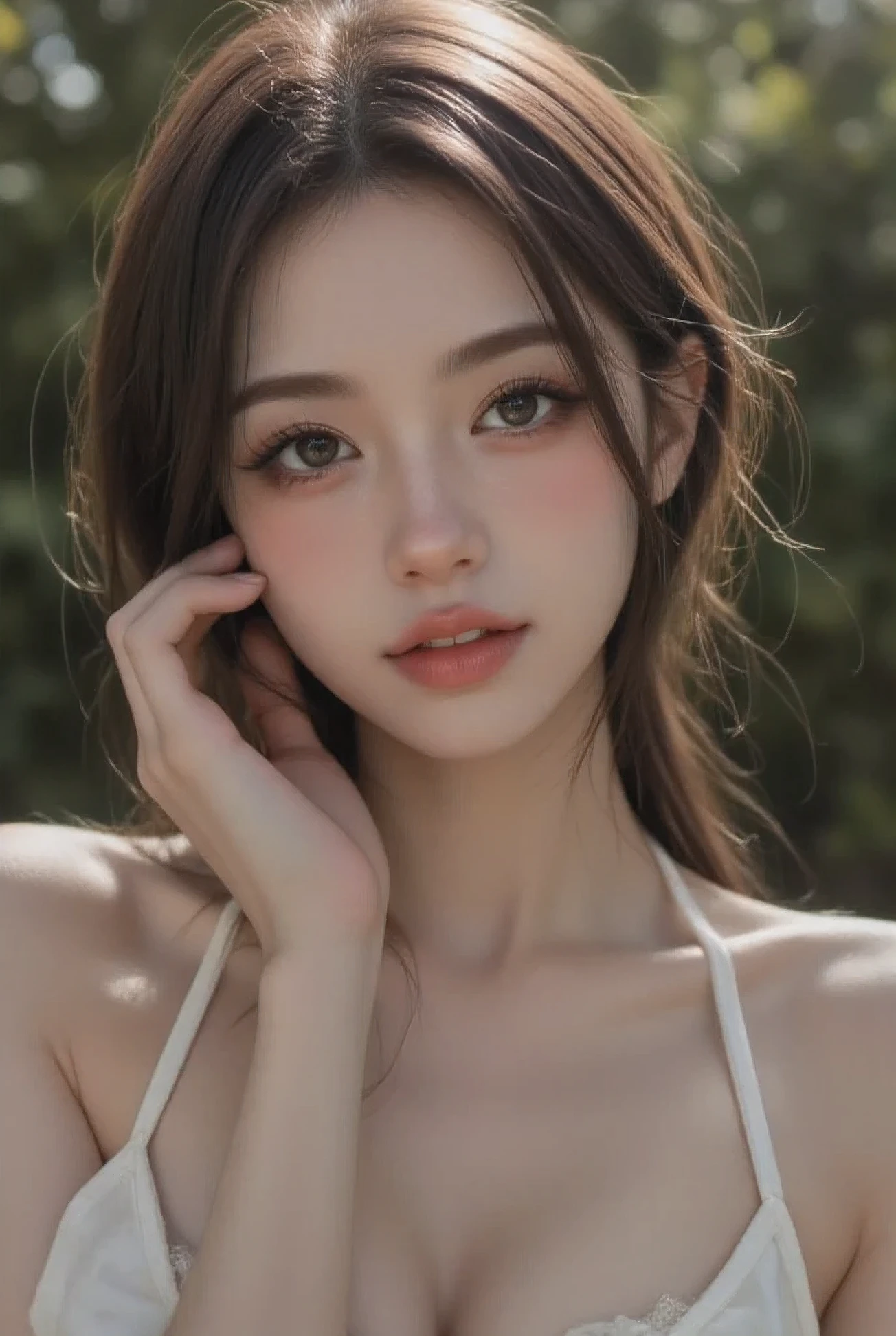 (perfect anatomy), (photo realistic), (very aesthetic), (highres), (detailed eyes), (top quality), (Realistic), (Super Detailed), (masterpiece), (top quality), (very detailed), (ultra detail), (8k), (full body), detailed cute face, daytime, (top quality), upper body close-up, bright sunlight, tall girl:1.3, shining eyes, safe, masterpiece, incredibly absurdres, (8k), (ultra detailed eyes), contrapposto, red eyes, light_blush, (a fireplace), from_side, depth of field, chromatic aberration, ((no clothes)), (completely naked:1.2),