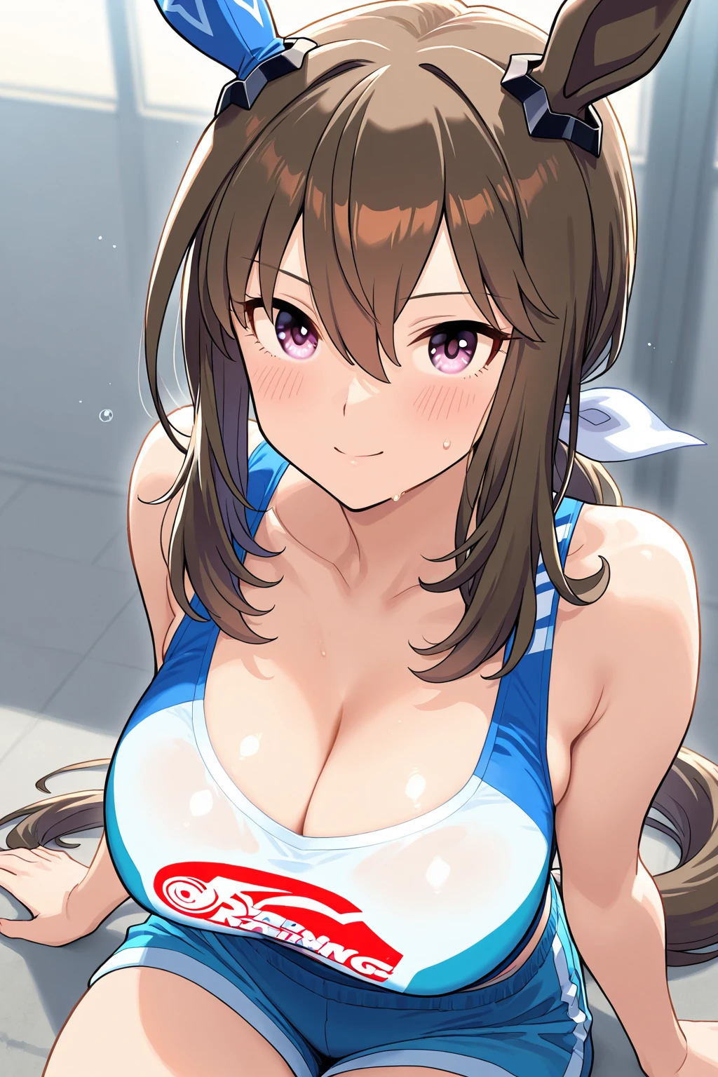 ASATOKASUGA, BROWN HAIR, HAIR BETWEEN EYES, SIDELOCKS, BRAID, SHORT HAIR, BLUE EYES,,　, , , 1girl, large breasts, . empty eyes, crying 、whole body, amusement park、