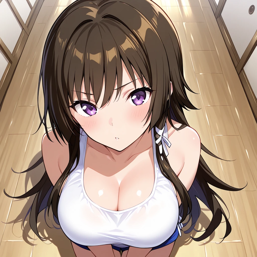 16K,saki,blush,,(big breast)),white background,masterpiece,best quality ,, Big Tits,((leaning forward)),