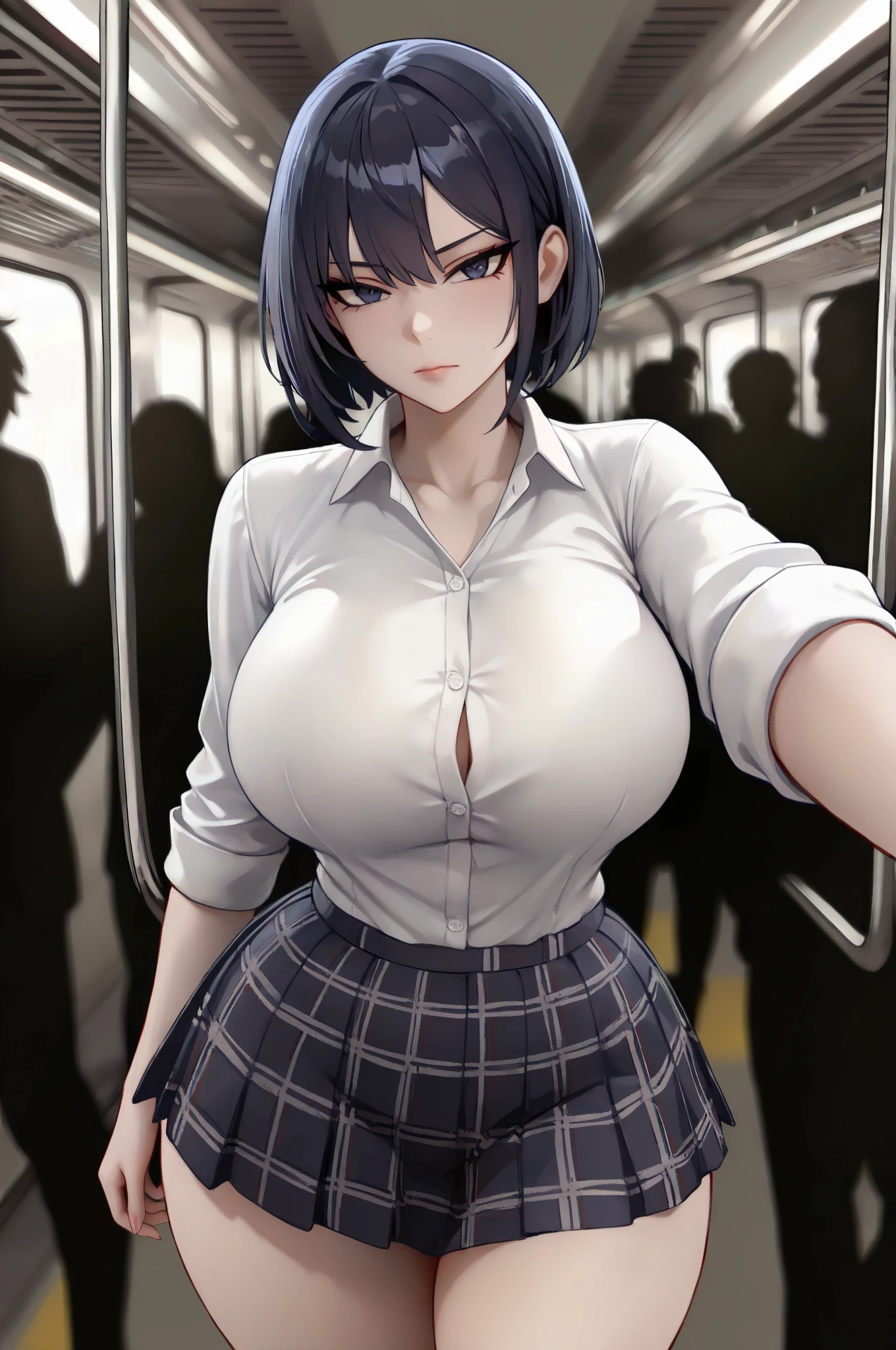 ((((Best Quality, 8K, 32K, masterpiece, 1.2)))),{{solo}},((????:1.5)),{{{Character reference: ToLove Ru's Sairenji Haruna:1.5}}},((short cut hair:1.2)),((perfect beautiful face:1.2)), oyakodon, mother and daughter, in train, (against glass:1.3), (?????? press:1.3), (??????? on glass:1.3),(rushed ???????:1.3) ,(train interior:1.3),(crowded train:1.3),upper body,