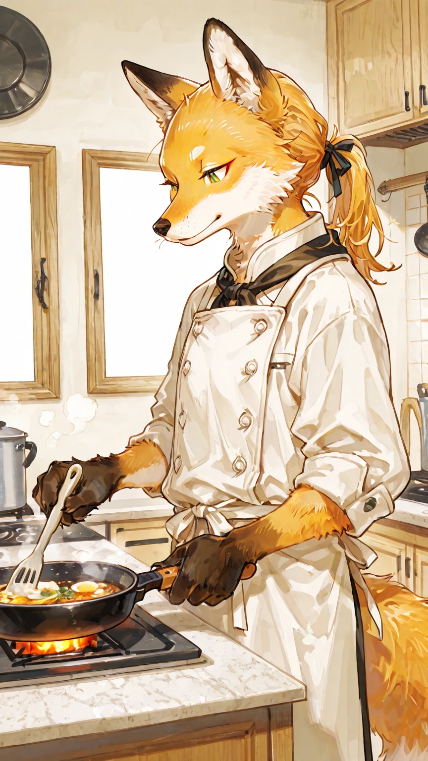 Sharks, young female, big kitchen, restaurant, cropped chef topwear, showing , wide hips, by bebebebebe, sexly, small waist, under view, solo, close view