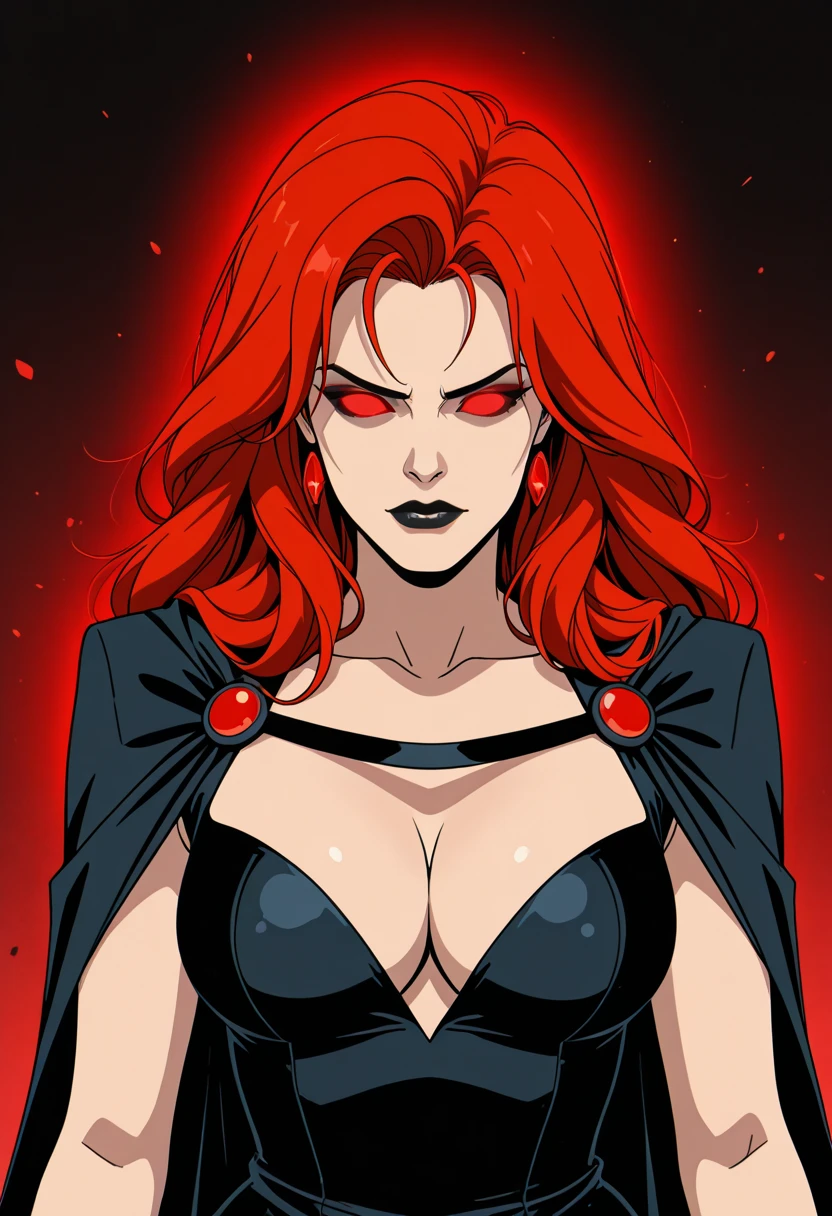 ,large breasts,looking at her side profile,beautiful face,bloody,red skin,rising from her tomb,long red hair in dense curls,long slender body,stomach