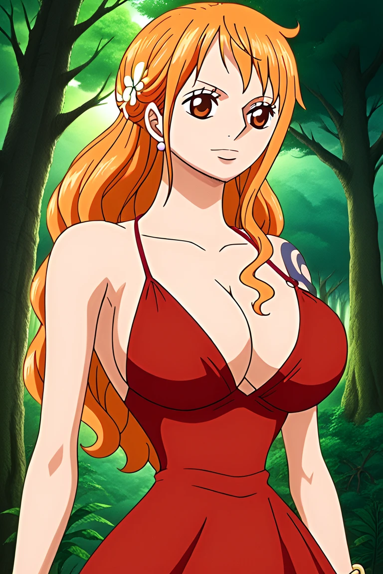 (squatting), side of fire camp, flower pattern bikini, (night forest background), matsumoto rangiku, takeda hiromitsu style, anime cels style, best quality, high resolution, (huge breasts:1.3), cowboy shot, (potrait body), blushing, smiling, blue eyes, Blonde hair, bangs,Long_hair, 1 girl, looking at viewer, beautiful face, Beautiful Finger, Beautiful long legs, Beautiful body, Beautiful Nose,Beautiful character design, pov from below