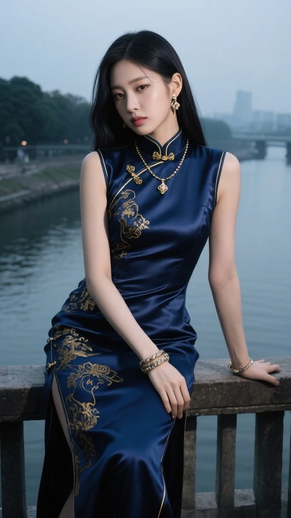 Top-quality Realistic,Official art,Highly detailed CG Unity 8k wallpaper,ultra-detailliert,hight resolution,Physically-based rendering,Magnificat,finely detail,masterpiece,Best Quality,ultra detailed, Face Light,Mature beauty,Beautiful girl,1girl,moist lips,sexy lips,Sexy smile,Gentle smile, 20 years old, Beautiful ,Smooth ,(Beautiful and radiant skin), big well-shaped breasts, beautiful cleavage,beautiful Mature body,swept bangs,(Medium hair:1.3), beautiful detailed eyes,model shoot style,Japanese Idol, Full-body,((Sitting beside a large white marble fountain)),BREAK,(Sit on the edge of the fountain and dip your feet in the water:1.2),((Red and gold-embellished Cheongsam from the Ming Dynasty:1.5)),BREAK,(Heart shaped necklace),(Triangle ornament earrings),BREAK,(upper body:1.3),(),looking up,from above,gentle smile like a goddess, ((Extreme close-up)),((Splashing in the fountain)),