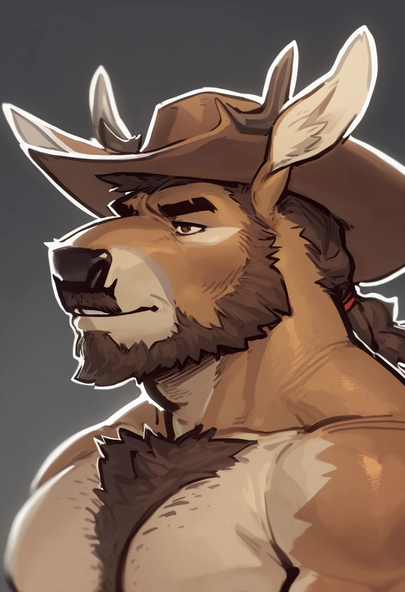 canid, canine, canis, mammal, mythological_canine, were, werecanid, werecanine, werewolf, wolf, anthro, biped, white_body, white_fur, black_nose, brown_cowboy_hat, brown_cowboy_boots, tipping_hat, hand_on_side, holster, straw_in_mouth, male, fingers, fluffy, fluffy_tail, fur, muscular, muscular_anthro, full_body, solo, digital_media_(artwork), hi_res, masterpiece,
