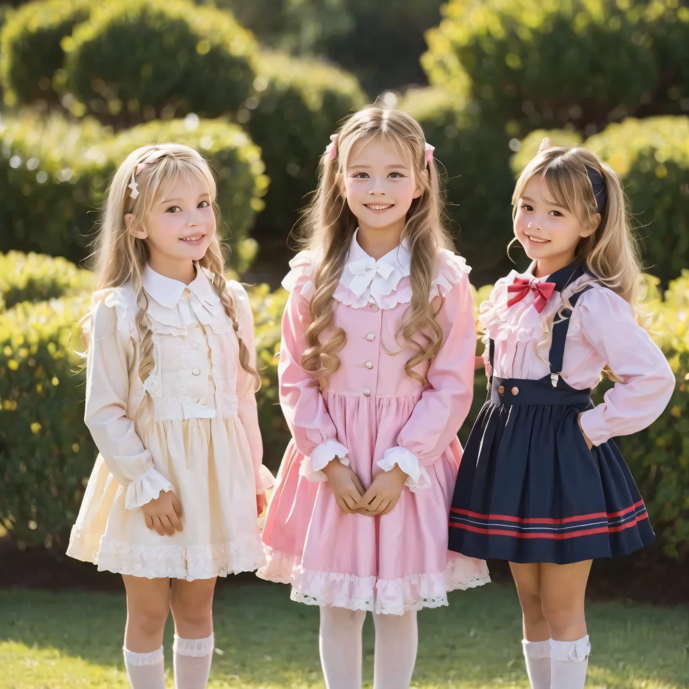 top quality, masterpiece, Highest Resolution, art work, super それにget used to it, many get used to it, get used to it, それにget used to it, 3k photos,((American girls from the 1970s,blonde long hair)),Smile Yan,Model,((10 years old)),,((Full Body,Distant view:1.0)),