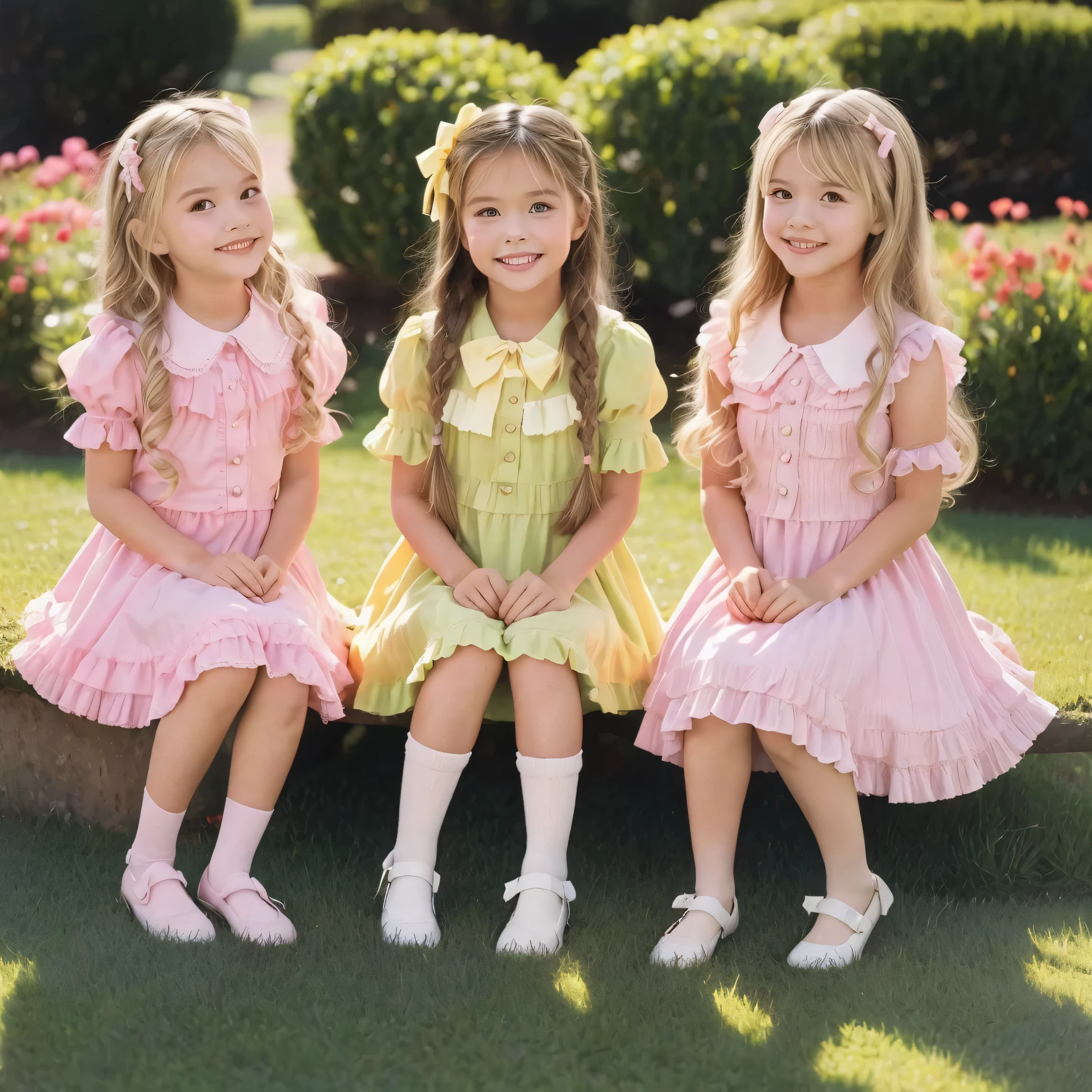 top quality, masterpiece, Highest Resolution, art work, super それにget used to it, many get used to it, get used to it, それにget used to it, 3k photos,((American girls from the 1970s,blonde long hair)),Smile Yan,Model,((10 years old)),,((Full Body,Distant view:1.0)),