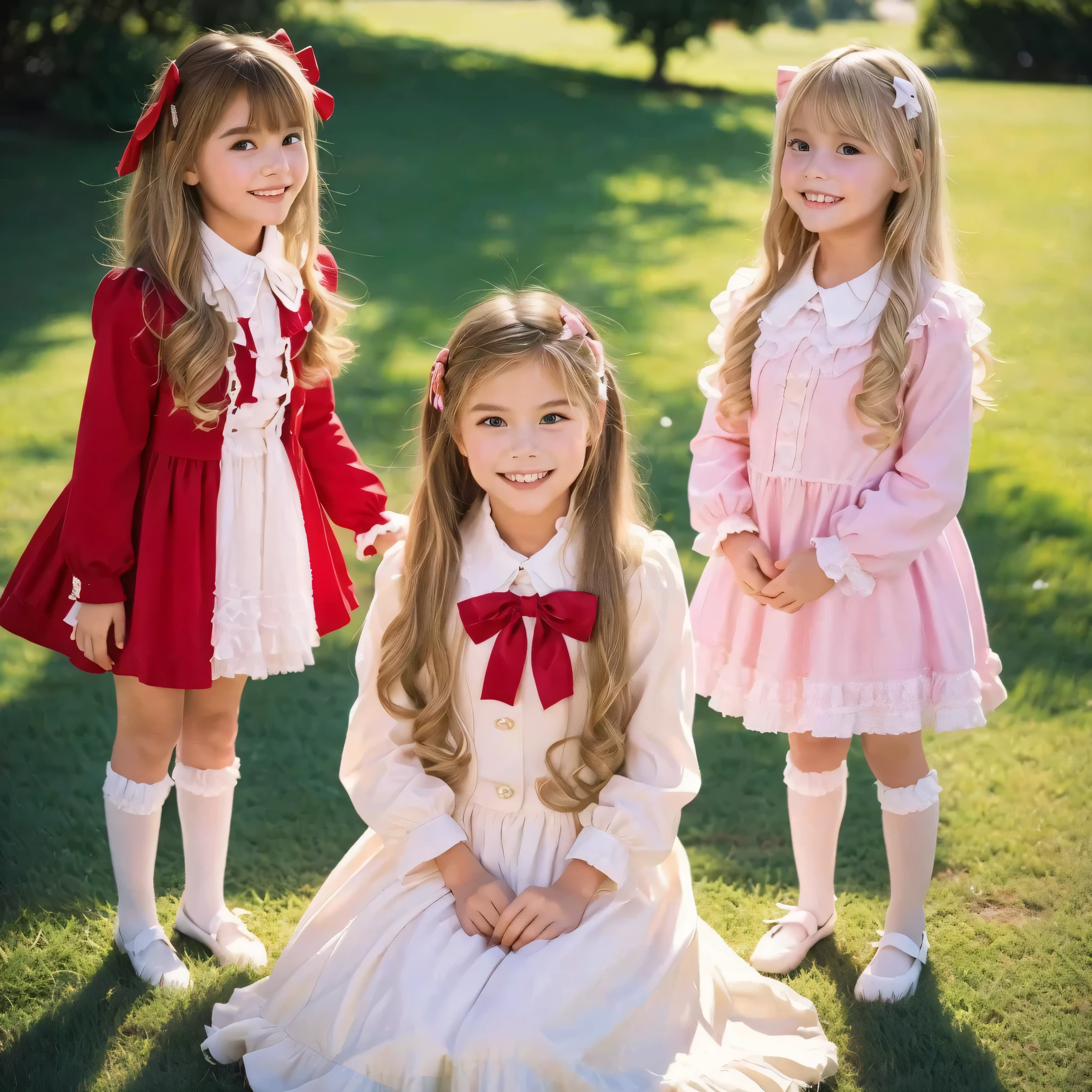 top quality, masterpiece, Highest Resolution, art work, super それにget used to it, many get used to it, get used to it, それにget used to it, 3k photos,((American girls from the 1970s,blonde long hair)),Smile Yan,Model,((10 years old)),,((Full Body,Distant view:1.0)),