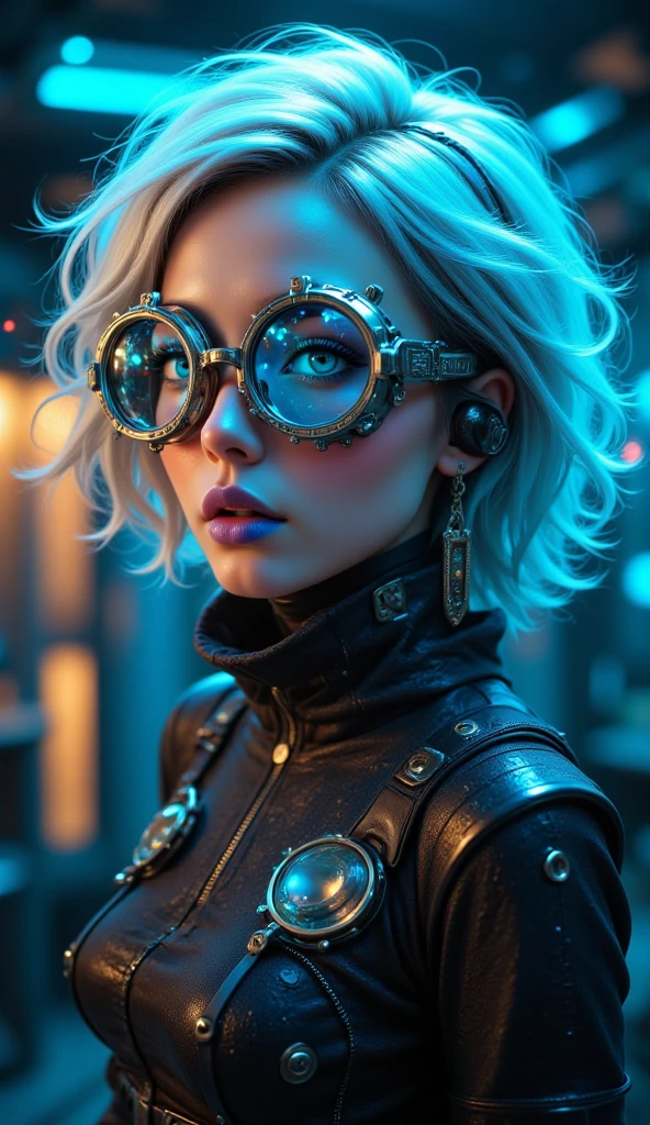 (((masterpiece, highest quality))),(((solo:1.2))),(((1girl:1.2))),32k wallpaper, very detailed,(((((portfolio))))),(((((Close-up))))),(((((bust up))))),((((more various angle)))),(((highlight))),((((heterochromia)))),(((complete. detailed face))),((((Extremely talented)))),((((Wonderfully detailed complicated machine)))),((((genius mechanic)))),((Overall colorfully)),(((futuristic galaxy))),(((perfect clear skinn))),(((Cleavage))),(((Latest model sunglasses))),(((reflection neon)))