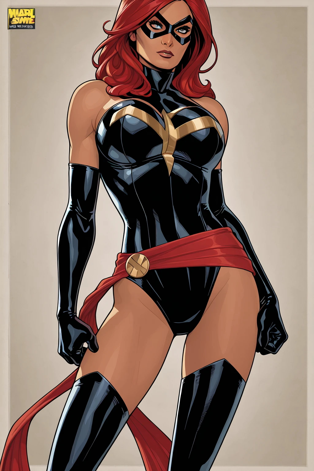 ((BLACK BACKGROUND,1:2, masterpiece)), full body  BIMBO standing with two long thighs and two metal sandals, red eyes, silver white hair, short bob style hair, big breasts, cleavage, separate sleeves, tiara royal, long cape up to two feet, yellow bikini, hands on waist, navel,  smirking smiling, smile face (red blushed, red cheeks), metal shoulders, gold sleeveless armbands, black leather choker slave collar, shackle bracelets,  slave red crest, pauldrons, breastplate, corset, eye focus, full body, whole body. 1solo . slave fighter, loincloth standing, hands on hips, metal sandals, backpack, choker, big belt, view from below, feet together, bracers, tiara