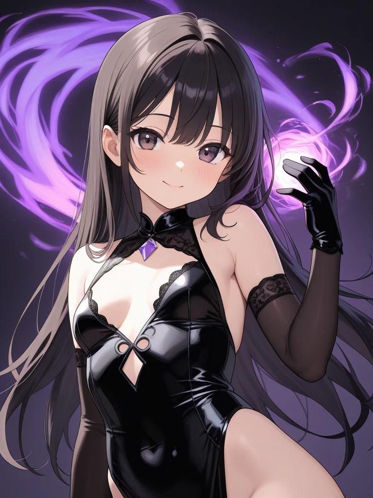 Highest quality　Highest quality　Draw a face carefully　High-definition anime-style face　Super Glowing Skin　Long black hair　Black leotard　Purple pantyhose　Succubus　lure　smile　Back view　Rear view