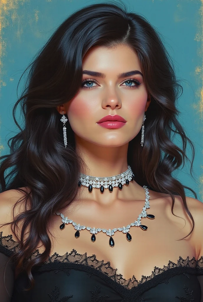 Visual Description of Violet Myers Hair:

dark, usually black or dark brown.
long, wavy and glamorous.
Eyes:

dark browns, nutty.
Long and thick eyelashes.
fur:

light tan, Soft and well cared for.
Height:

Approximately 1.60 m (5'3").
figure:

curvilinear, with an hourglass-shaped figure.
Prominent bust, narrow waist, Wide hips.
face:

Oval, with high cheekbones.
Straight nose and full lips.
Clothing and Style:

Tight and revealing clothing, preferably colors like black and red.
Statement jewelry like large earrings and necklaces.
expression:

Confidence and charisma in your eyes.
Friendly and welcoming smile.