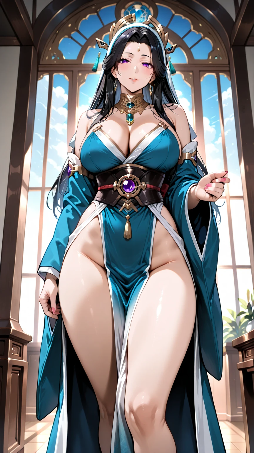 Masterpiece, Best Quality, (((Solo mature woman Janet))), (((platinum blonde hair))), long braided Ponytail, (((wide ????))), (((light blue eyes))), full lips, seductive smile, cleavage, sitting on wooden throne, (((bookshelves, candles))) sunset, blushing, , "beautiful mature face" , age30 , MILF , adult ((open kimono with detailed patterns of gold)), ???? shoulder, ((?????? suggestiveness)), perfect beautiful eyes, detailed eyes. thick lips, ((big ?????)), (Thick thighs), top down, looking down, (((shiny skin))), (((chubby))), (((crystal Ball)), necklace, bracelets, hoop earrings, (((European Face))), (Knife: 1.5)