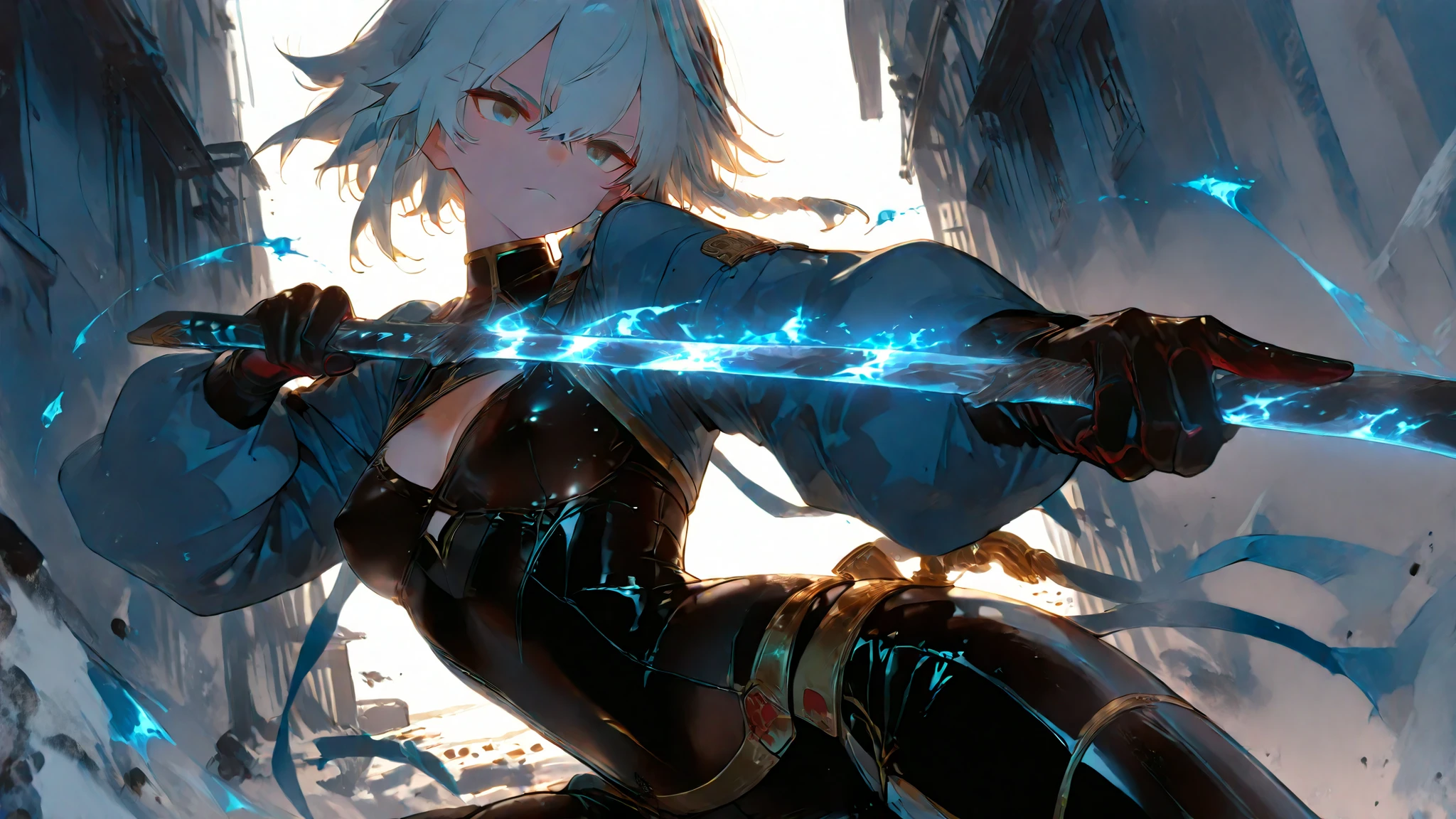 covered erectile nipples,pussyline,action pose, dynamic pose, Dynamic action, dynamic angles, dynamic perspective, dynamic color, dynamic light, holding weapon,傑作, 最高品質, Complex アート、超詳細, アート, Digital アート Work, Beautiful Anime アート, 美しい8Kアート、繊細な描写、
剣道道場、明るい道場、明るい照明、少女が木刀の切先をこちらに向けている、正面を向いている、木刀を振っている、女の子、 かわいい, 大きな目、まつげ、剣道の道着、袴、木刀を正確な五本の指でしっかり握っている、目を見開いている、詳細な顔の描写、詳細な目の描写、黒い眼球、優しい顔、子供っぽい特徴, 思春期の体, 非常に長いストレートな黒髪、お揃いの前髪、つやつやした髪、結んでいない、なびく後ろ髪、姫カット、スレンダー、長い手足、ソフトボディ、動きのある服、細かな布のシワ、長い手足、ソフトボディ、大きい胸、胸がはだけている、揺れている胸、肌の光沢、汗、汗が飛び散っている、セクシー、腰には何も持っていない、正面を見ている、カメラ目線、笑っている、怒り眉、叫んでいる、(口を開ける:0.4)、短い道着、帯は無い、露出度が高い、裸足、正面からのショット、カウボーイショット、ローアングル、超広角, 長距離、振り下ろされた素早い木刀の軌跡、オーラエフェクト、モーションブラー、木だけで出来た木刀、鍔なし、グリップ無し、何も巻いていない、木刀を振っているエフェクト、迫力のある雰囲気、振動、ドラマチックな表現、パワフルな表現、砂塵が舞っている、 解剖学的に正確なプロポーション、生物学的に正確な比率、二本の腕、二本の脚、正確な人体描写、正確な五本の指、日中の光、被写界深度、光る埃のパーティクル、窓からさす光、オーバーライティング、ボケ効果