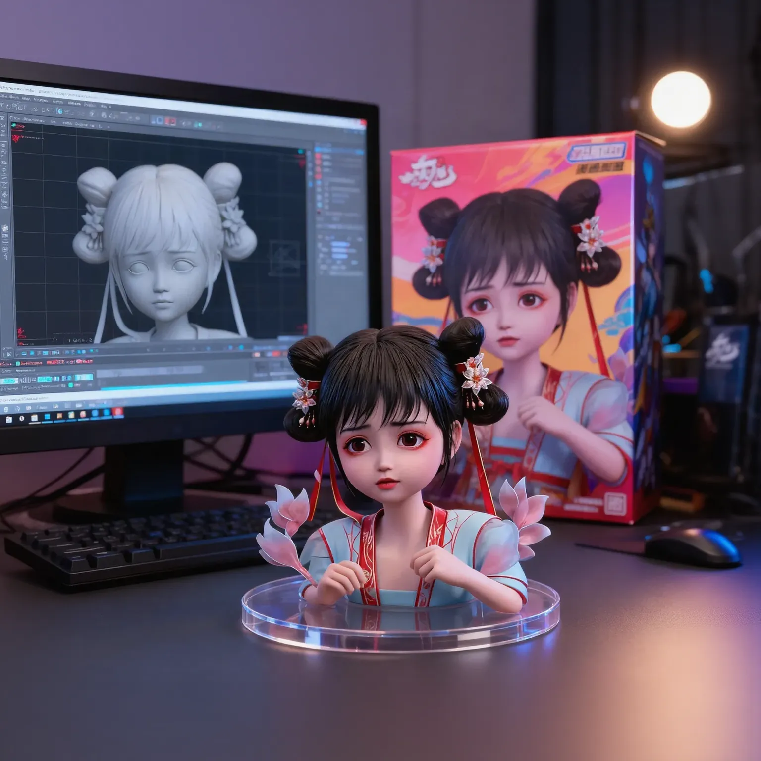 Burgundy comic storyboard style，Taoist fairy，Huangshan people，Delicate burgundy hair，Arm carving，Burgundy hair is everywhere，Delicate gradient shoes，Eye portrayal，Delicate burgundy hair，Popmart blind box，Clay texture，Treading on the ground，Black and white background，natural  lightting，Best quality at best，Hyper-detailing，arte 3D，C4D, OC renderer, a 3D render, 8K，45 degree viewing angle，Multiple expressions，Contemplative，Pondering，doubt，Confused，Startled，expecting，Score animation