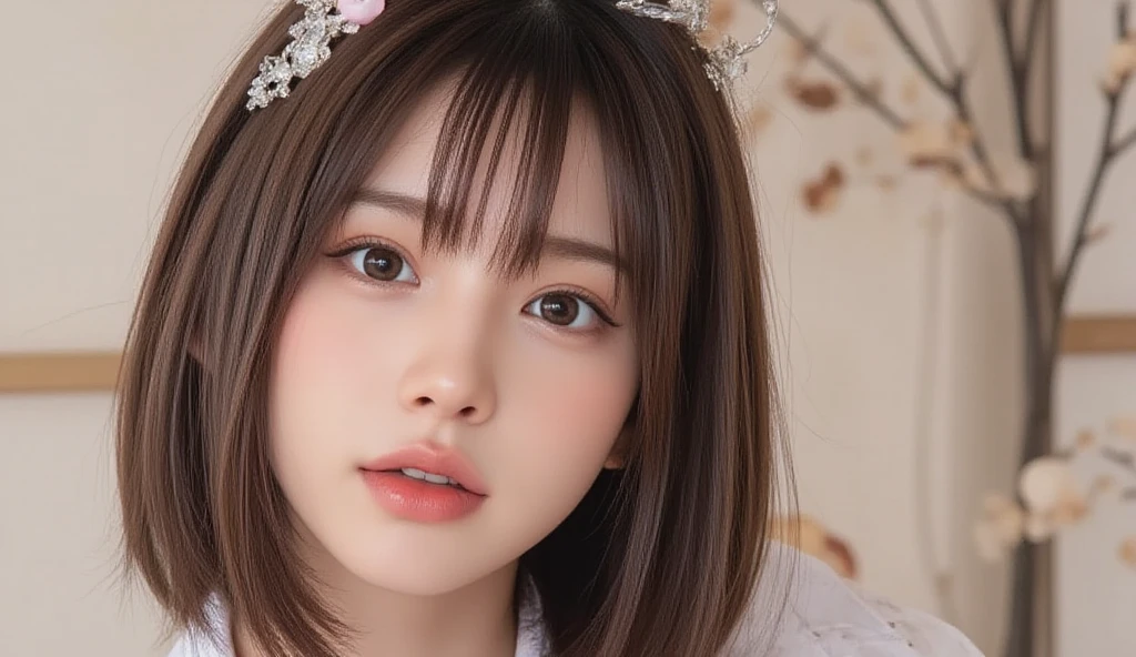 , 8k, High-level, absurd, masterpiece, best quality, primitive, very detailed CG, very detailed wallpaper, perfect lighting, Extremely detailed (((The personifying " lucy liu " as a Little Girl))), MysticSight, Tyndall effect, Tyndall scattering, Studio gray background with (many Dazzling RainbowColor particles BokeH:1.28), (RoundlyButts, ThighGap), (:0.4), ( with looking ahead), BREAK (NOGIZAKA face variations) Extremely Detailed very KAWAII face variations, perfect , Childish, captivating gaze, elaborate detailed Eyes with (sparkling highlights:1.28), long eyelashes、Glossy RED Lips with beautiful details, Coquettish tongue, Rosy cheeks, Radiant PearlSkin with clear transparency . { (Dynamic LifeLike expressions:1.4) | :d) }, (large eyes:-1) .