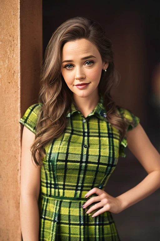 Teenage girl with wavy light brown hair and freckles in an emerald green royal gown. She has a worried look on her face.