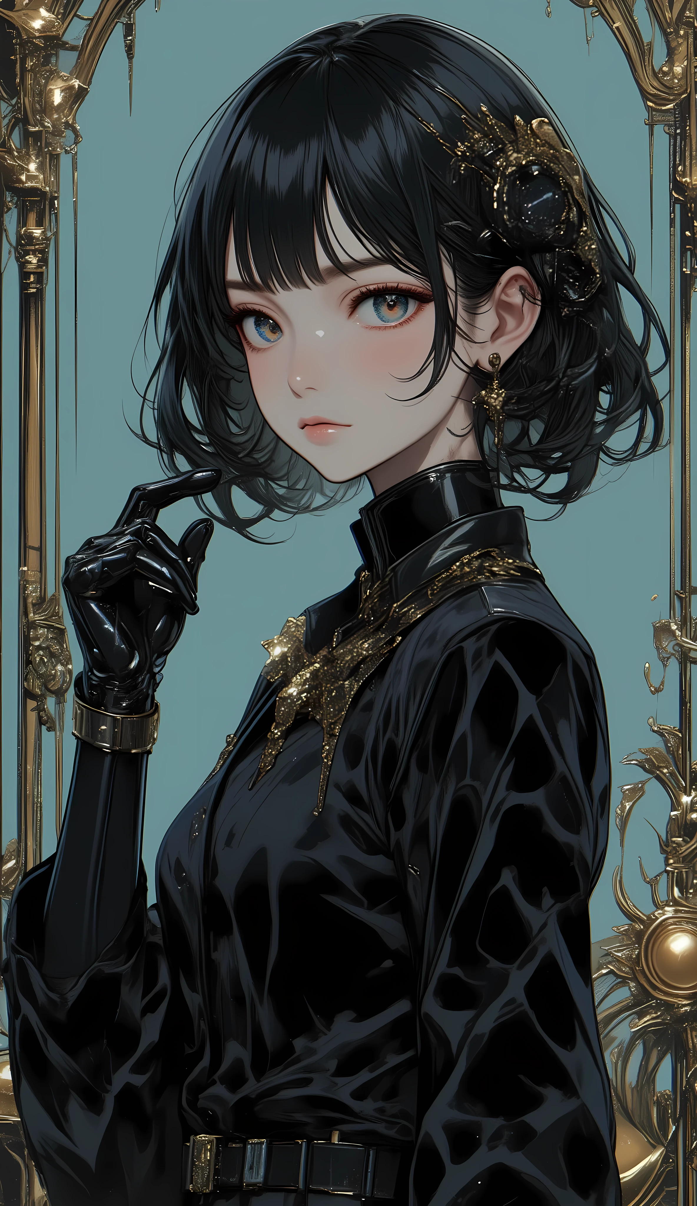 (    全体にrealなVelvet tuxedoの姿　High Fine ), (    top quality :1.4), (    top quality ), 5, Aesthetic,    1 woman ,score_9, score_8_    up, velvet tuxedo, (    wearing gloves on a steel prosthetic hand　real  :1.37),    very detailed,    Professional Photography , (masterpiece:1.3,    top quality ), (    Velvet tuxedo　全体にreal :1.4),    beautiful illustrations ,    Perfect Lighting,    Anime Style   .( masterpiece : 1.2), (    very detailed: 1.2), (    very detailed CG: 1.2), (      high image quality   : 1.2), (最high image quality, 8k,    animated illustration from head to stomach、wearing gloves on a steel prosthetic hand、accurate body structure