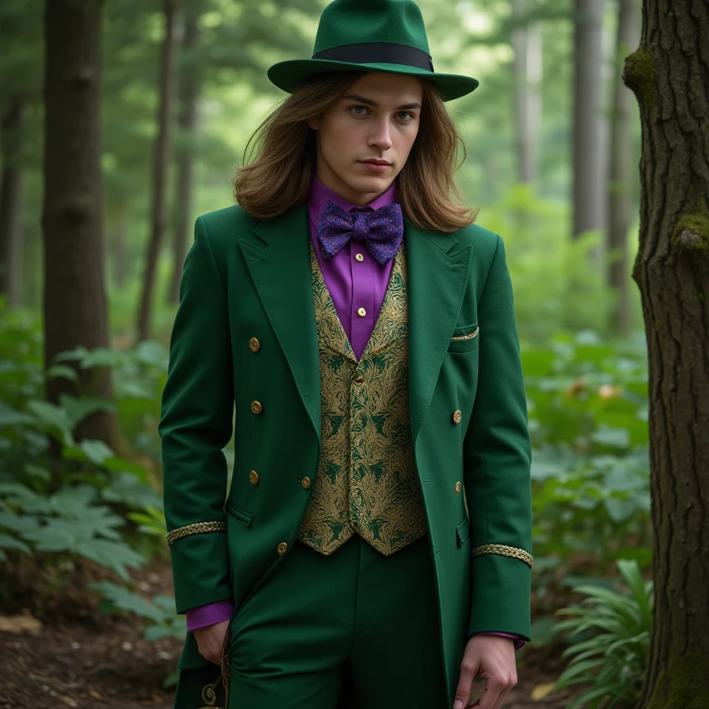 painting of a leprechaun sitting in a forest, smiling, wearing a green top hat, sensual digital painting, master piece, full body, by chunie, by darkgem:0.8, Detailed background, ((full body)), 35mm lens LanceMen, Luthien, ((a stunning portrait of a God)), Frank Kelly Freas, Karol Bak Style, ((gorgeous face)), Ultra Definition, Best Quality, 32k ultra, Ultra HD