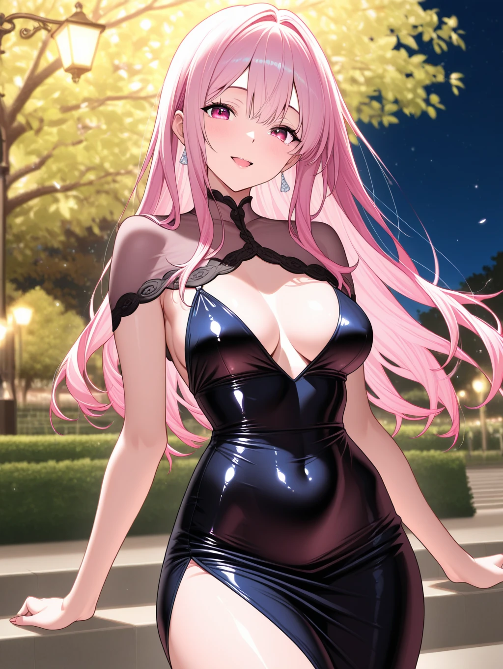 best quality, insanely detailed, nino nakano, ???????, blush, outdoor background, ????-shoulder, looking at viewer, garter strap, a black ribbon, pantyhose, highleg leotard, ??????