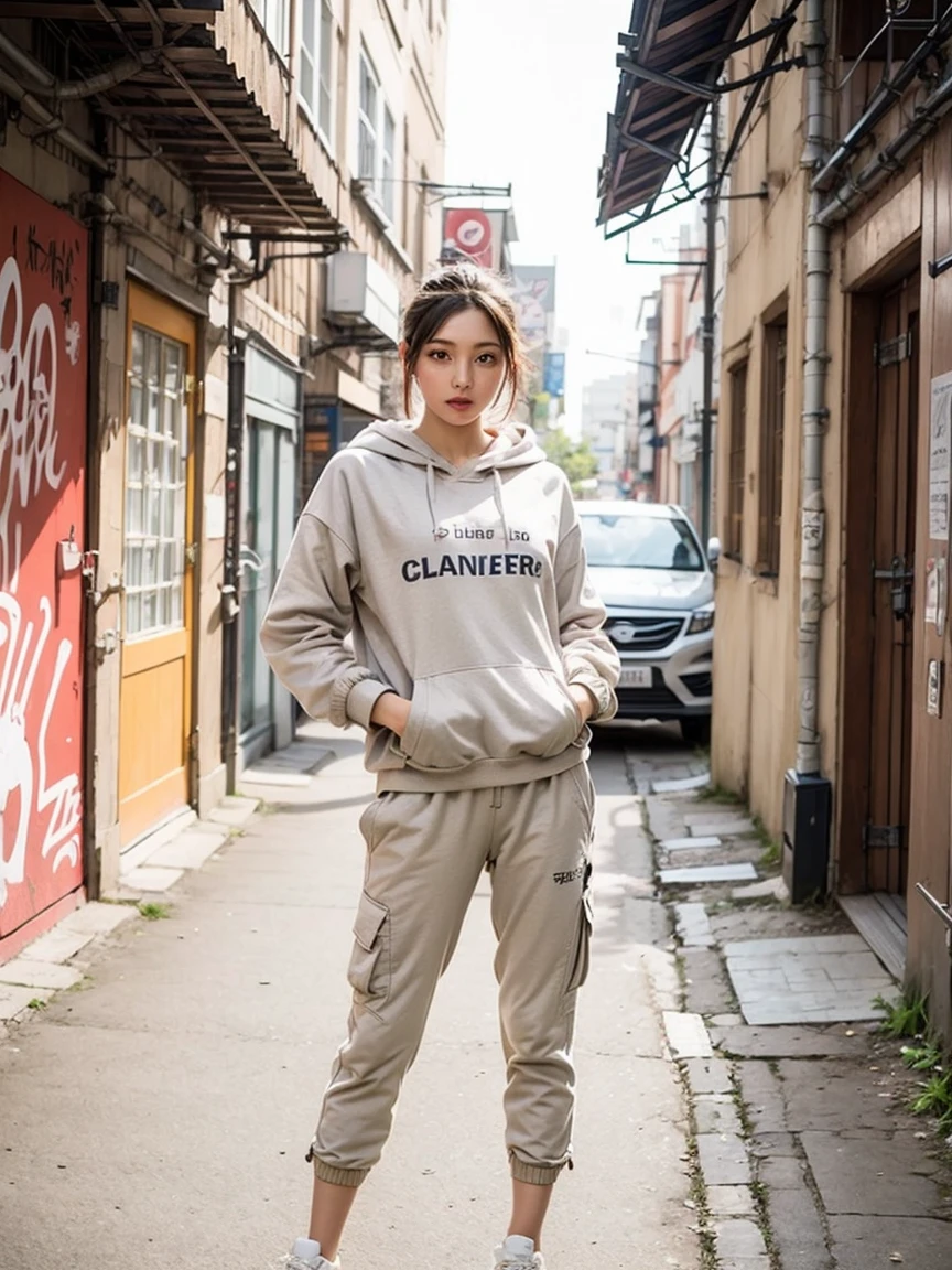 best resolution, 2 heads, Australian girl Instagram model girl two heads, 19 years old, youthful, wearing a gray sweater and black leggings, full - body, full-body, cute sportswear, detailed image, full product shot, leggings, sports clothing, product photo, high quality image, girl wearing hoodie, full body, head to toe, gray hoodie, cutout, long sleeve, full-body, full product shot, fashion model, gorgeous young model, braided hair, blonde hair, red hair, black hair, different hair colors, full body shot