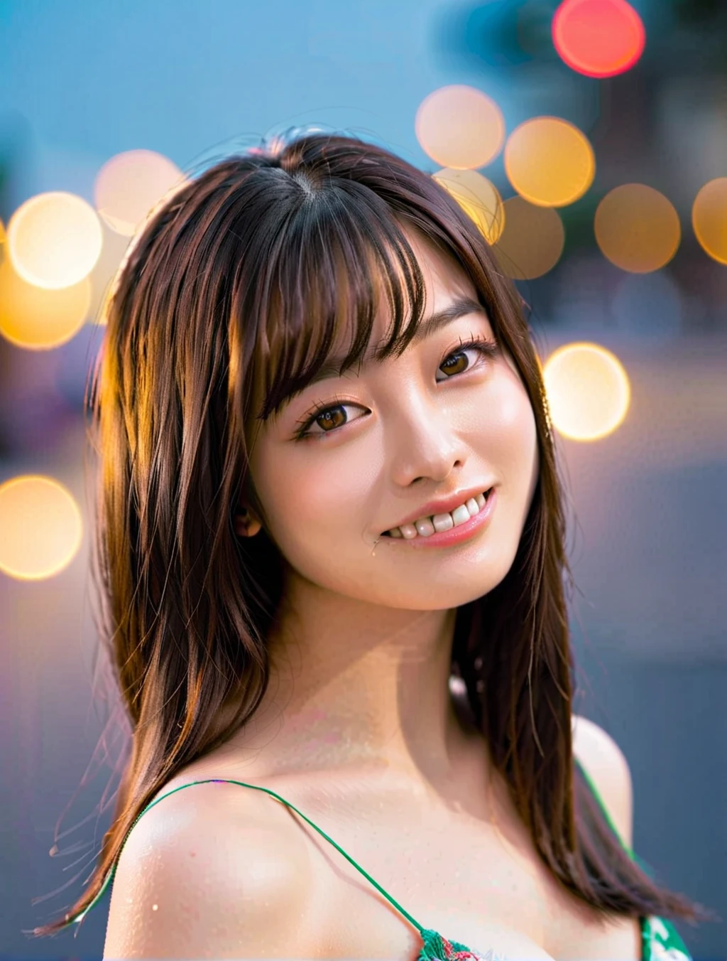 1 Girl, (Wearing a black blouse:1.2), Beautiful Japanese actresses, (ponytail:1.3),
(RAW Photos, Highest quality), (Realistic, Photorealistic:1.4), masterpiece, 
Very delicate and beautiful, Very detailed, 2k wallpaper, wonderful, 
finely, Very detailed CG Unity 8K 壁紙, Very detailedな, High resolution, 
Soft Light, Beautiful detailed girl, Very detailed目と顔, Beautiful and detailed nose, Beautiful and detailed, Cinema Lighting, 
break
(Snowy night cityscape as background 1.3), City lights, 
Perfect , Slender body, smile, Face the front completely, Looking at the camera