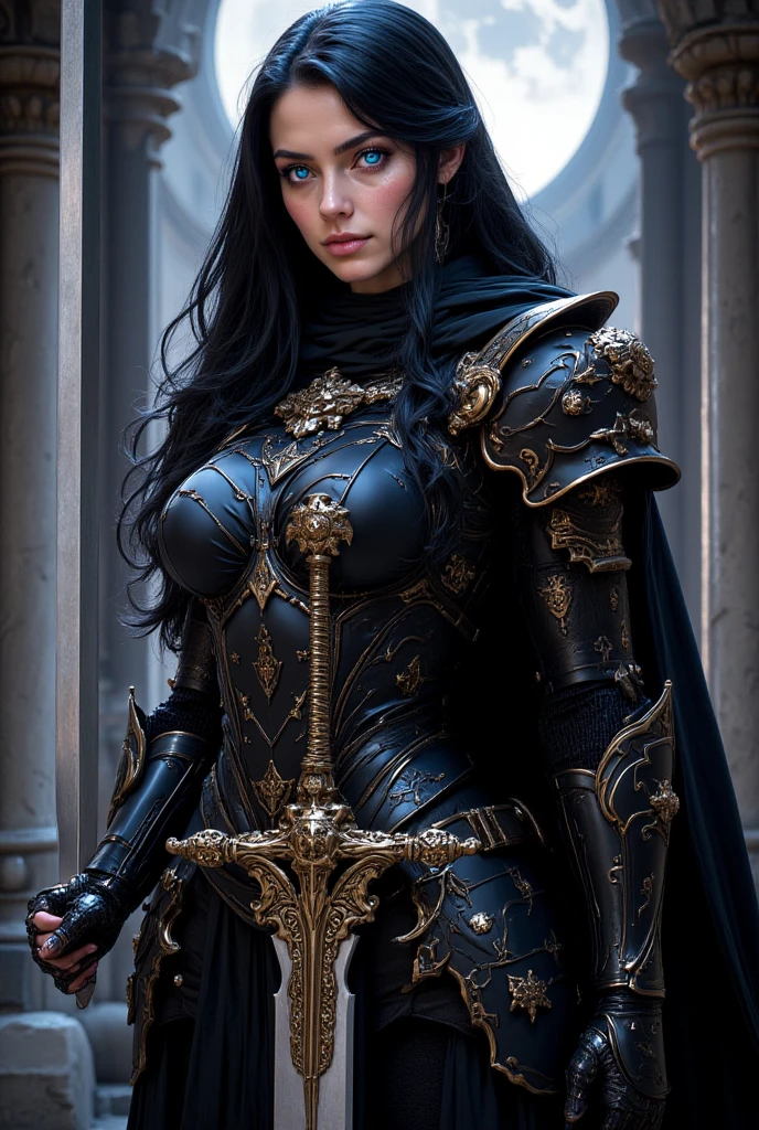 (masterpiece:1.1), (best quality:1.1), (ornate:1.1), (monochrome:1.3), (black and white:1.3), BREAK, (horror:1.0), (esoteric:1.1), (solo:1.4), (dynamic angle:1.0), (cowboy shot:1.0), (woman:1.1),(very muscular bodybuilder girl:1.25), (huge upper body:1.25), (narrow hips:1.0), long hair, (gothic intricate vampiric armor:1.25), ((full body front view)), (gauntlets:1.0), (shoulder armor:1.1), ((tarot style frame))