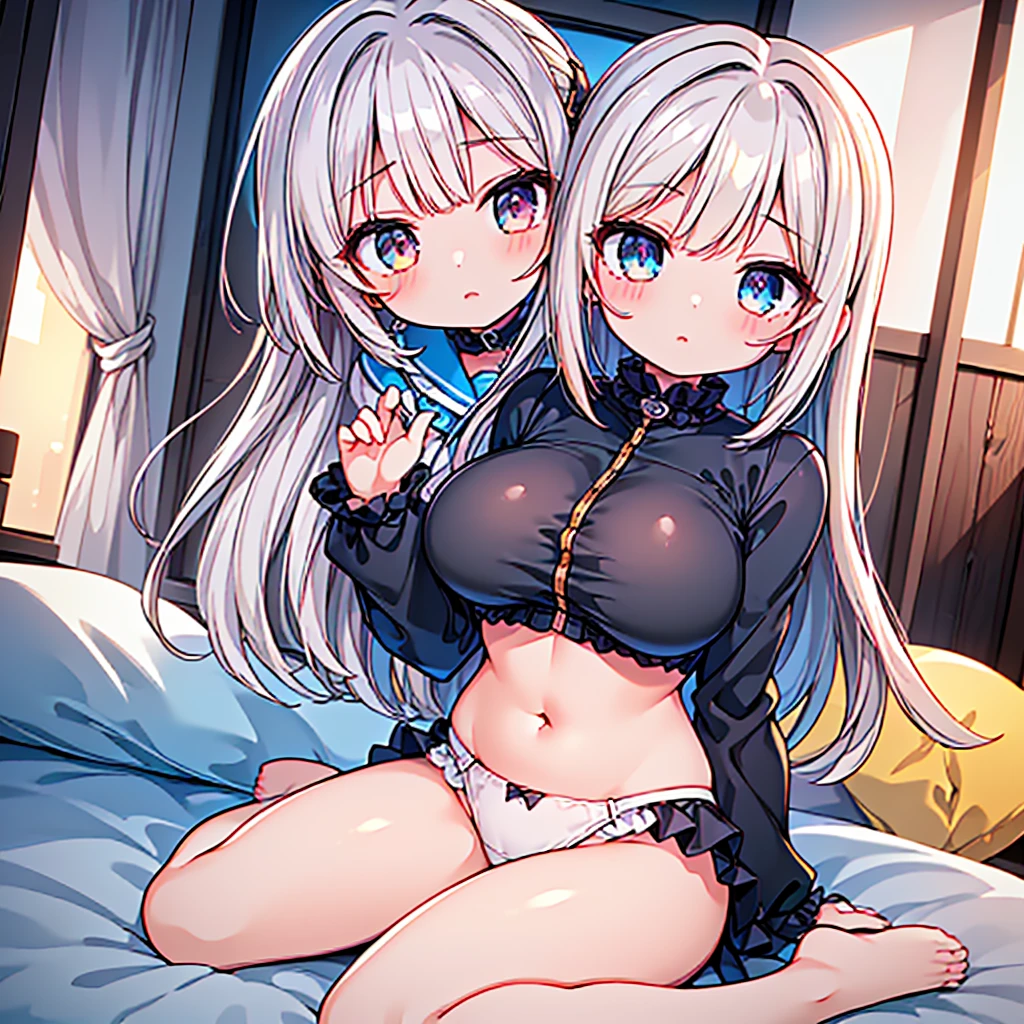 gigantic cleavage breasts，2girls，White mucus，Get wet，Milk secretion，a white bikini，cabelos preto e longos，Tattoo of a heart on the abdomen，There#39;there's love in my eyes，leg loops，on my skin in the bedroom，Lace  Big,Protruding buttocks,barechested