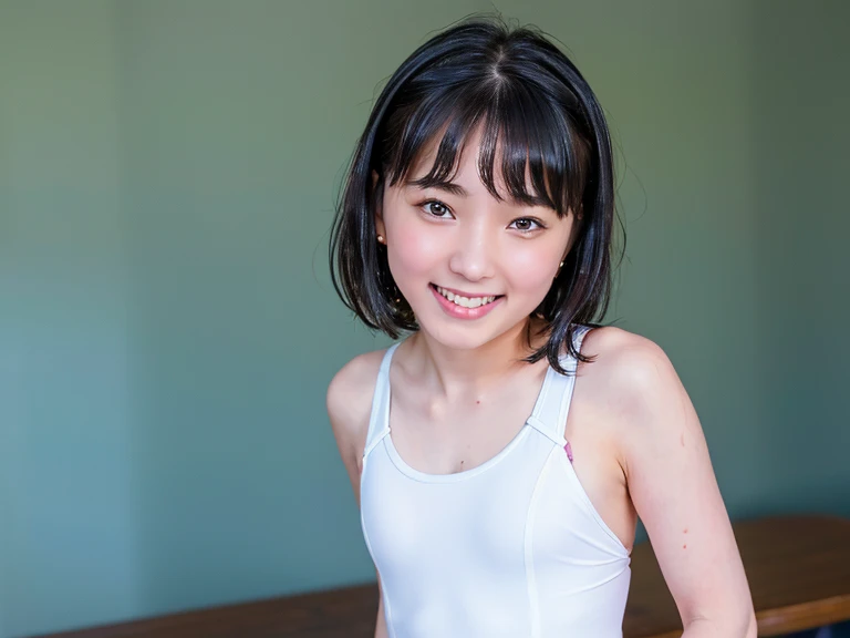 8K, 12 years old,, Raw photo, cute face, beautiful girl,Japanese,black hair, smile, looking at the viewer,looking at the camera， no makeup,clear lighting, teen, detailed face, background bokeh，歯を見せてsmile，door up，just the face，clear image，はにかんだsmile，90% of the screen is the face，shortcut，，Lady
