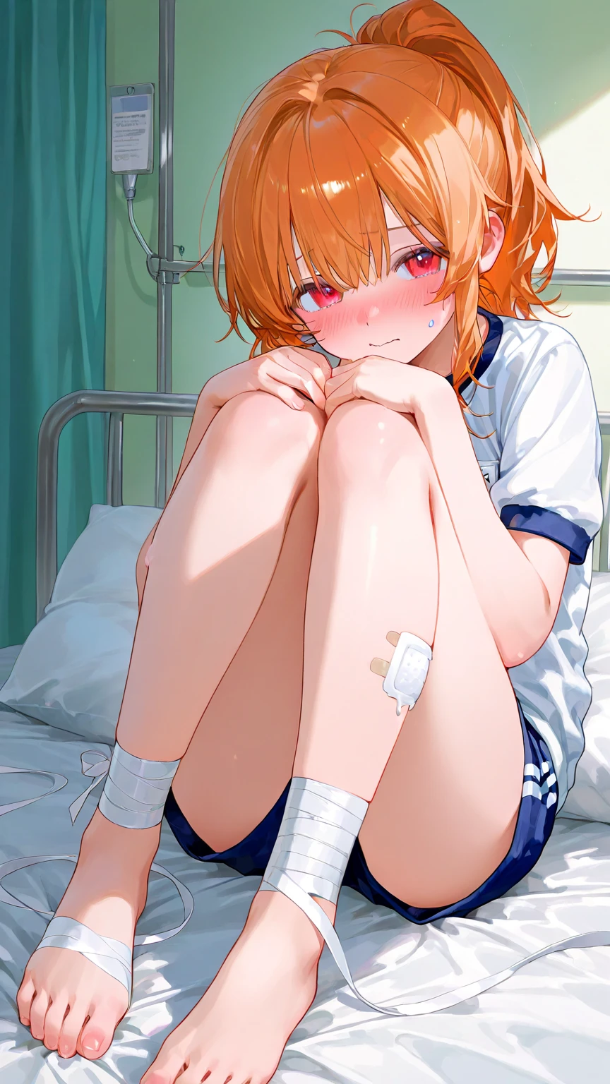 chica con bragas con estampado de fresas, sorprendida