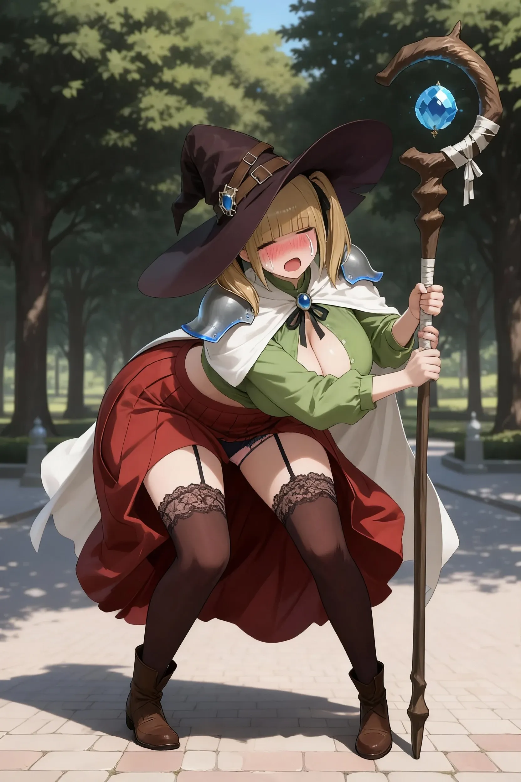 Female character, peach hair, green eyes, small , farmer's clothing, with a rooster sucking on her ,  