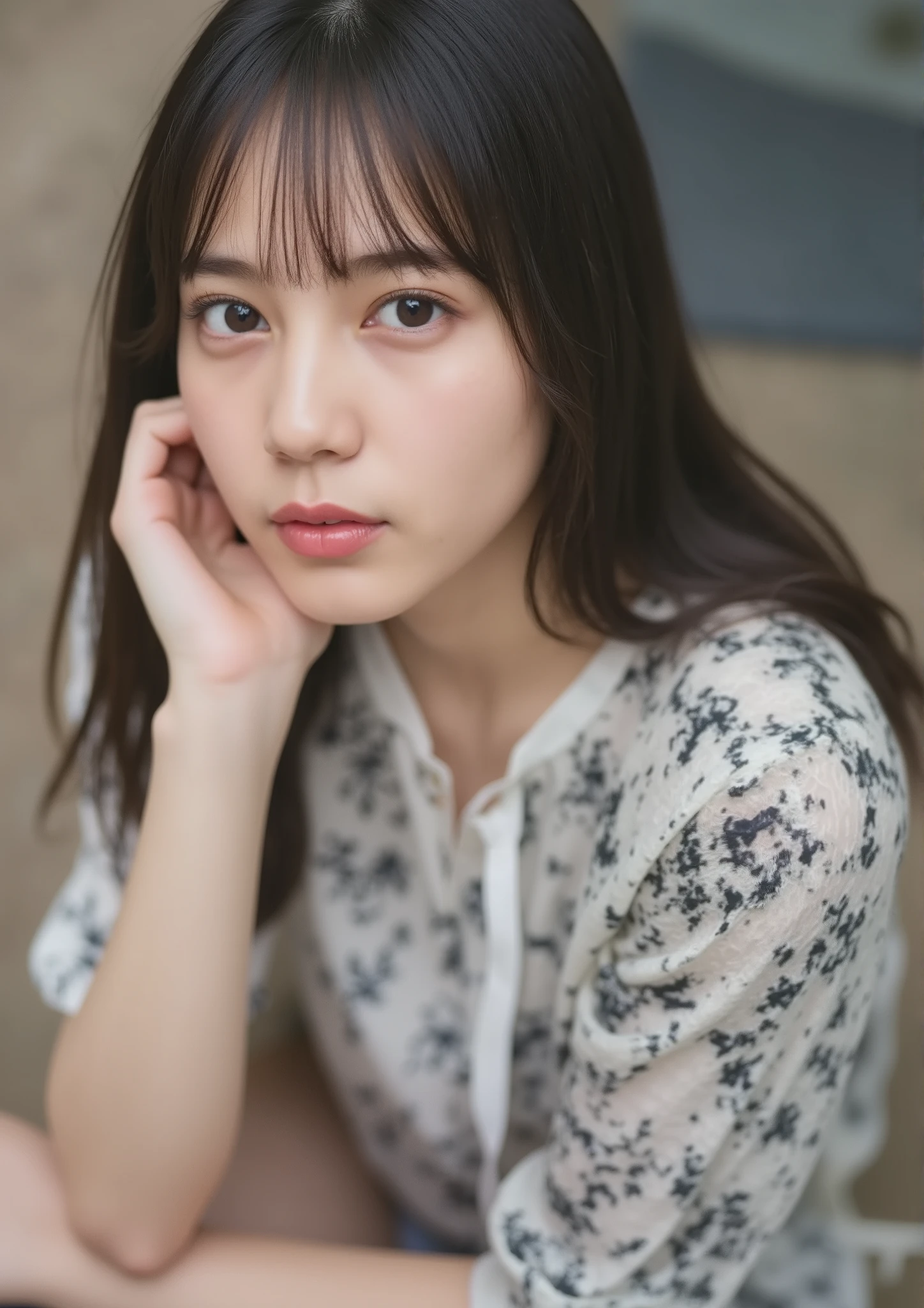 masterpiece, top quality,  girl、big boobs、big ass、from head to thigh on the foggy lakeside、mystical background