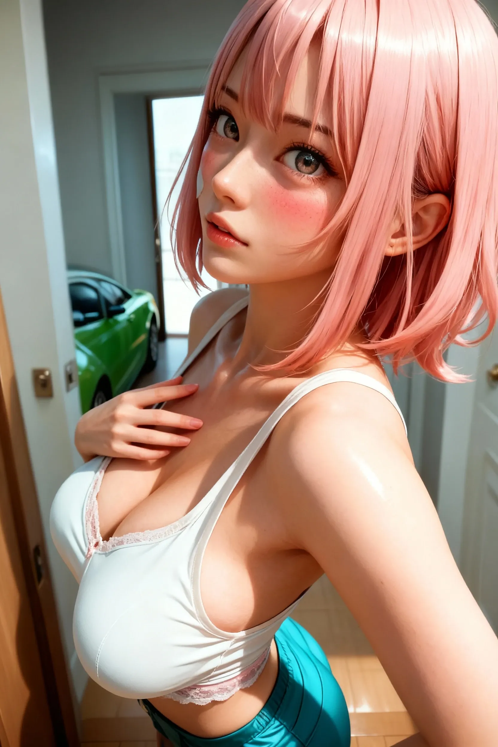 ((naked))、Low - Angle、(Anatomically correct)、masterpiece、((Highest quality, 8K, masterpiece :1.3)), , super Detailed face, Beautiful Eyes,(Highly realistic photos, High resolution, Detailed face, Beautiful Eyes)、Beautiful blue almond-shaped eyes、Droopy eyes、scratch、Beautiful contours、The most beautiful in the world、((Female organ、spread))、Very young age、 15-year-old girl, (short hair)、Pink Hair、Big Breasts、Big Tits、Very big boobs、Pink nipples、Large areola、Detailed nipples、Japanese、sit,feetを上げる、feet上げ、((feet、左右にspread1.5))、Knee Up、詳細なFemale organ、、Christos、Urethra、vagina、Armpit Hair、Armpit hair、Armpit毛、(Armpit、Bristles)、(The shape of the pubic hair is clear and clear：1.2)、I can see your crotch、(Drooling：1.8)、口からsalivaが流れている、saliva、nosebleed、tears、((tears：1.5))、{{Painful expression、1.3}}、Masturbating、Female organをspread、Turn your body forward、Squirting、bleed、squirt water from mouth、pain