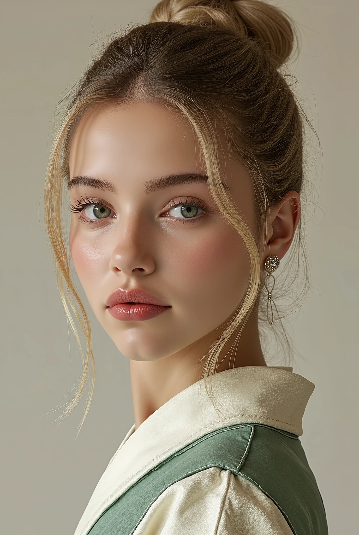 annie: realistic studio photo of a model like Annie Schröter Influenzer
GR: ((Fine green frame with roses around the picture):1.9).
"🌟:ultra high resolution, fotorealistisch, in the style of a classic Studio portraits with soft beauty light and subtle, thin frame with ghotic rose ornaments around the entire picture, large bust"
"🌌:neutraler, light cream studio background, soft Rembrandt light from the top left, barely visible crease, everything focuses on the face and upper body"
"👤 : Annie Schröter (20) In Japanese house dress,
Hochsteckfrisur,single strands of blonde hair fall softly over one shoulder,
feste titten, covered firm breasts.
Flawless face with natural makeup
Hyperdetailed brown iris with visible corneal structure
Precise limbal ring with darker pigmentation
Natural eyelashes without clumping
Self-confident direct look at the camera
"🔥:sie steht entspannt, Kopf leicht geneigt, a barely noticeable smile, the mood is timelessly elegant and permeated by calm beauty"