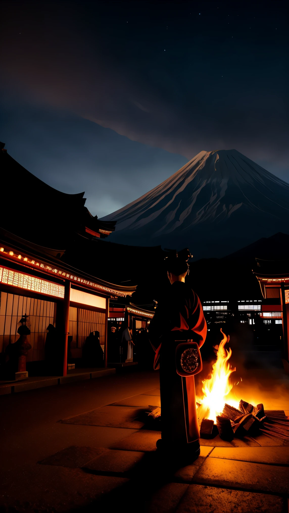 Routine character in full-body angle, participating in a fire-torch pillar procession during Onbashira Festival. Mt. Fuji glowing in the night backdrop. Columns of fire swaying in the wind, red–blue cross-lighting, sparks scattering dynamically. Traditional power and ceremonial force, multi-angle composition. 4K, portrait 9:16, realistic, large eyes.
Recommended tags: (japanese festival:1.2), (dynamic lighting:1.2), (fire swirl:1.3)